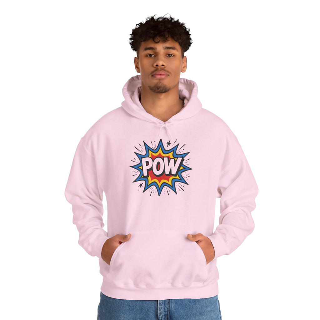 Caffeine Chaos Hoodie — "POW" Comic Front & "Run On: Caffeine, Chaos, Questionable Decisions" Back