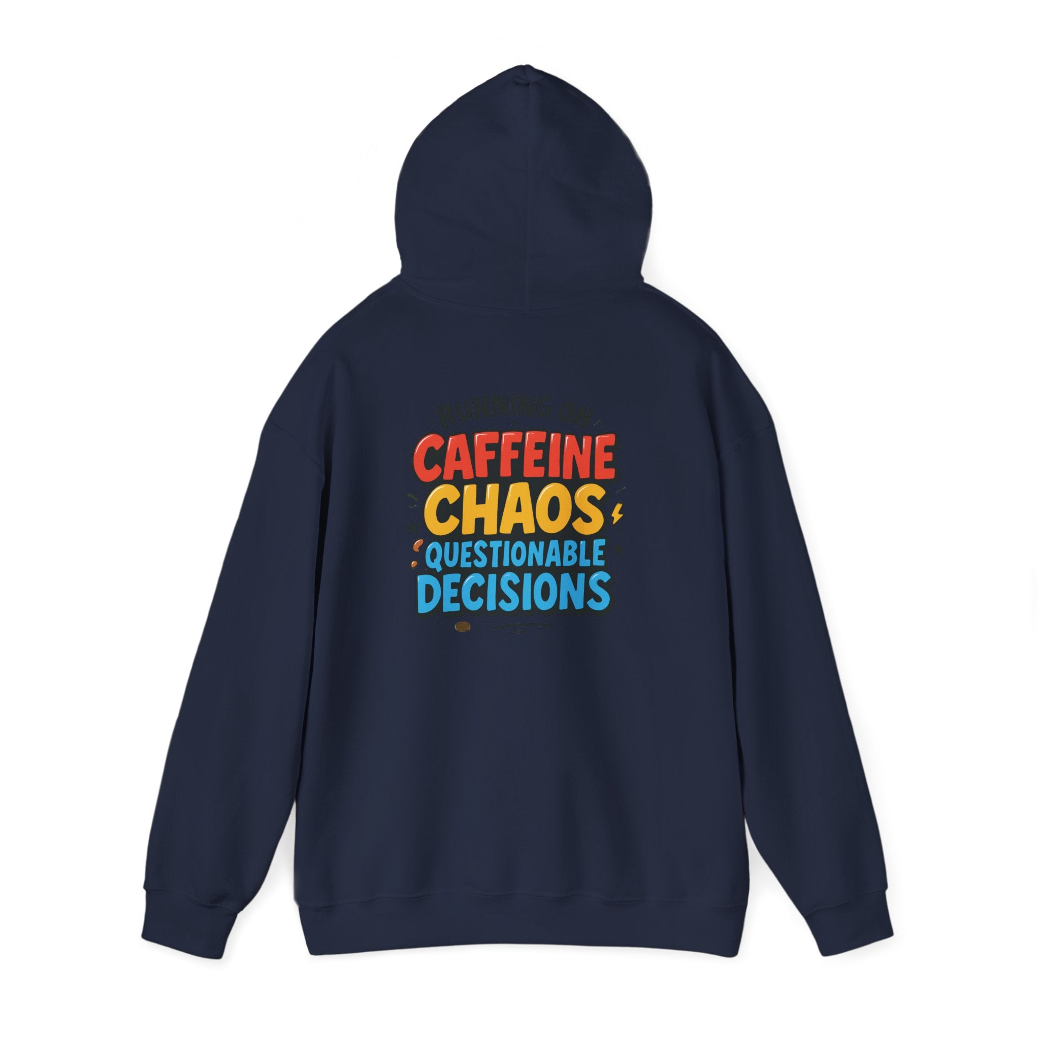 Caffeine Chaos Hoodie — "POW" Comic Front & "Run On: Caffeine, Chaos, Questionable Decisions" Back