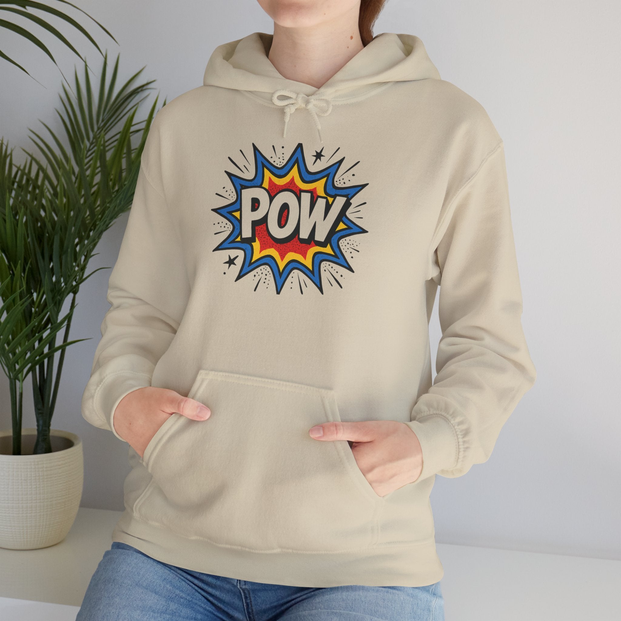 Caffeine Chaos Hoodie — "POW" Comic Front & "Run On: Caffeine, Chaos, Questionable Decisions" Back