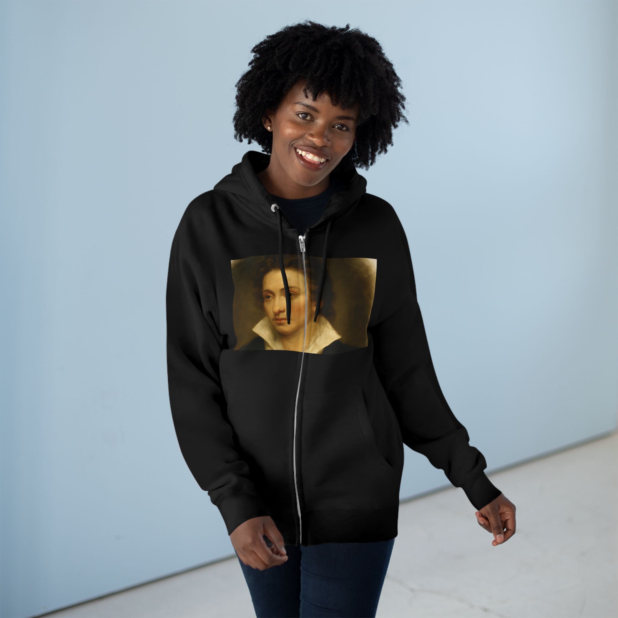Quote Zip Hoodie — Classic Poet Portrait & "Fear Not" Back Text