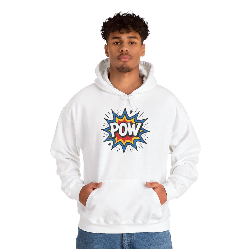 Caffeine Chaos Hoodie — "POW" Comic Front & "Run On: Caffeine, Chaos, Questionable Decisions" Back