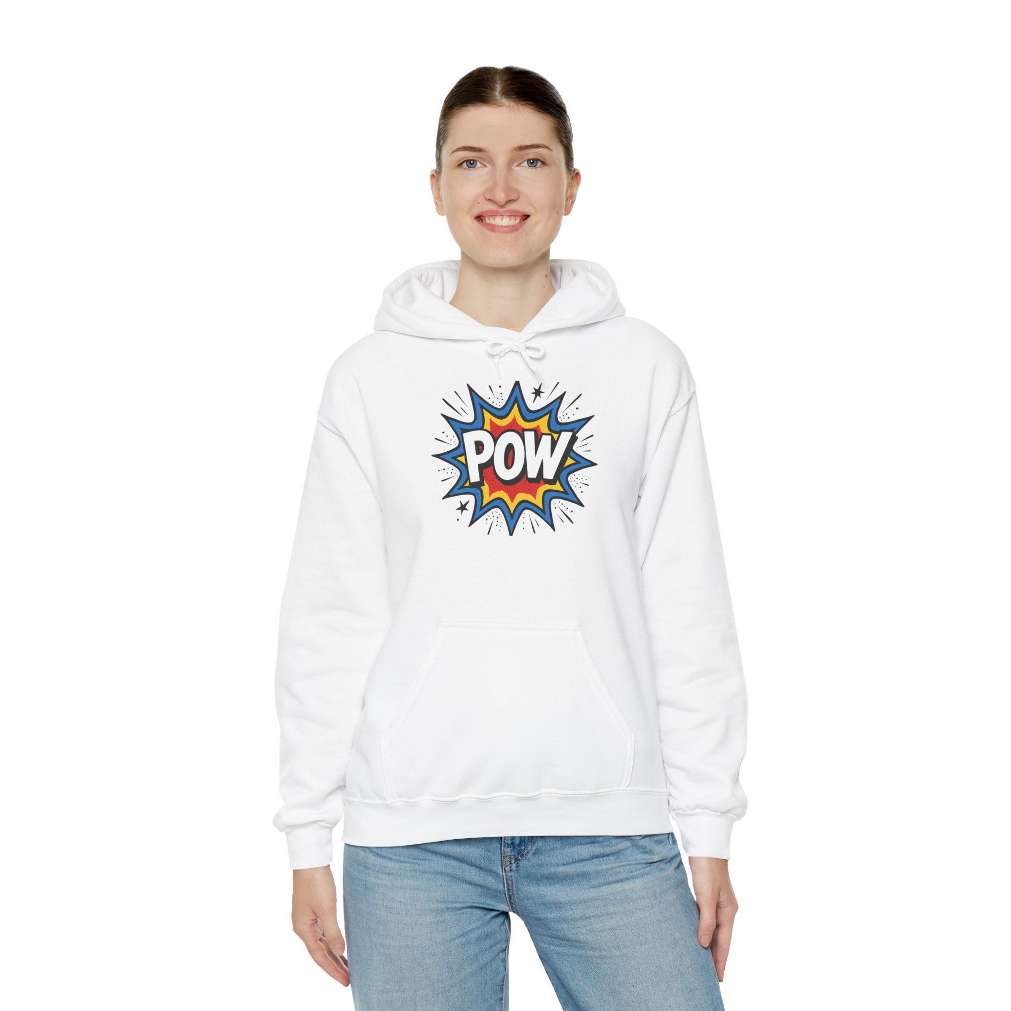 Caffeine Chaos Hoodie — "POW" Comic Front & "Run On: Caffeine, Chaos, Questionable Decisions" Back