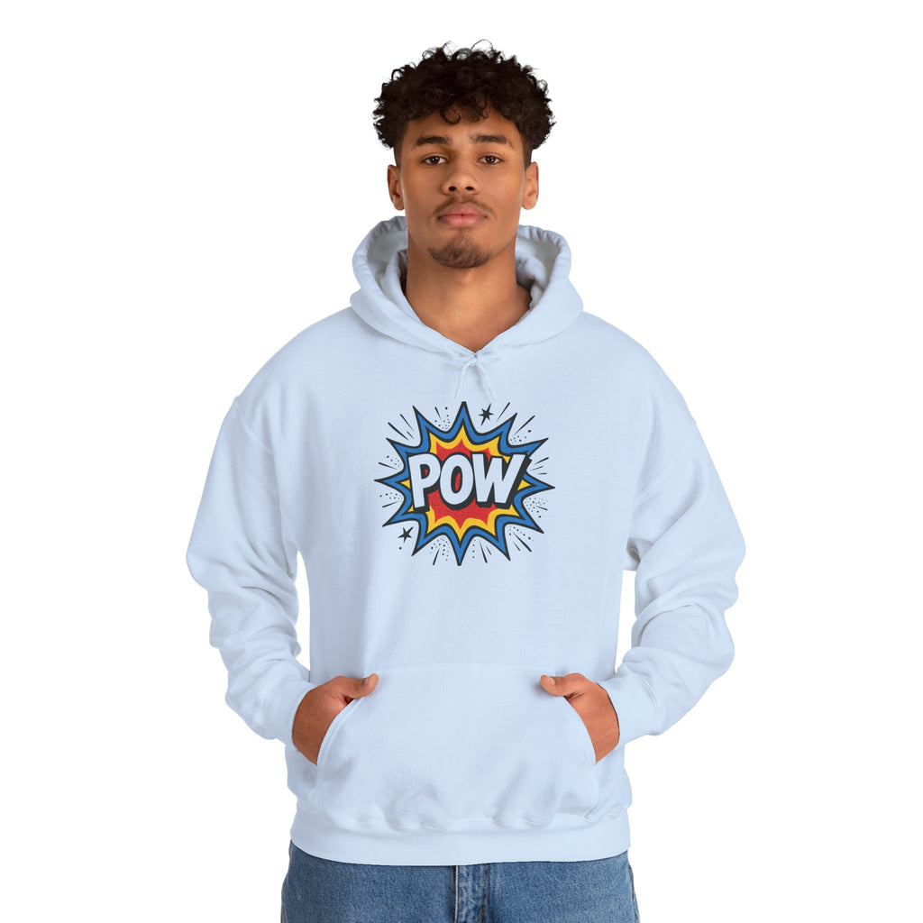 Caffeine Chaos Hoodie — "POW" Comic Front & "Run On: Caffeine, Chaos, Questionable Decisions" Back
