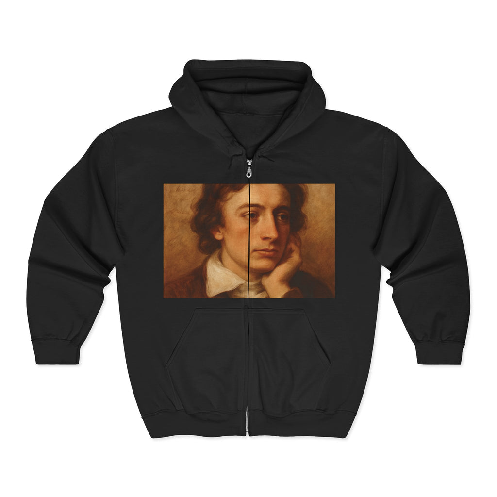 Hoodie — John Keats Portrait Zip-Up with Quote: “Beauty is Truth…”