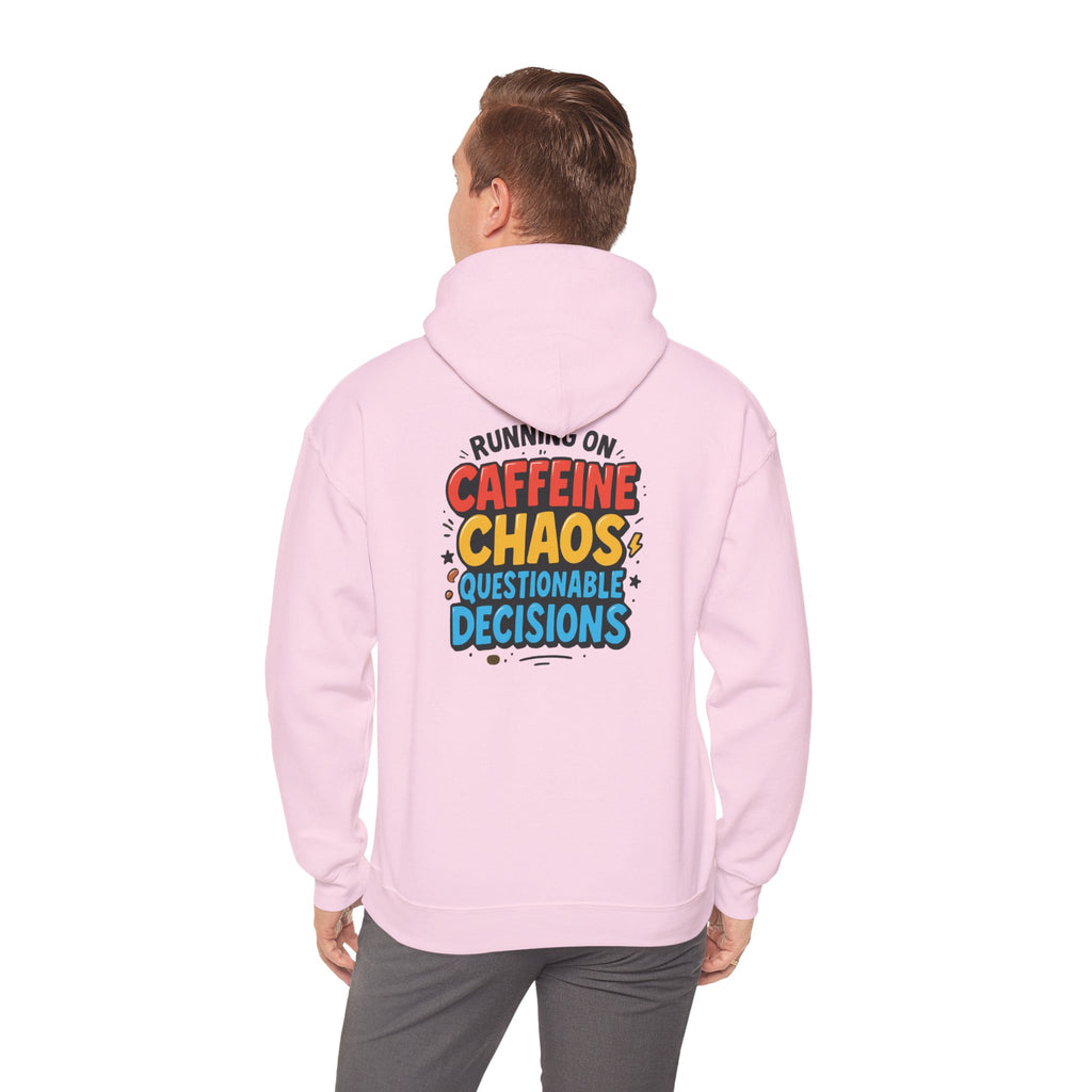 Caffeine Chaos Hoodie — "POW" Comic Front & "Run On: Caffeine, Chaos, Questionable Decisions" Back