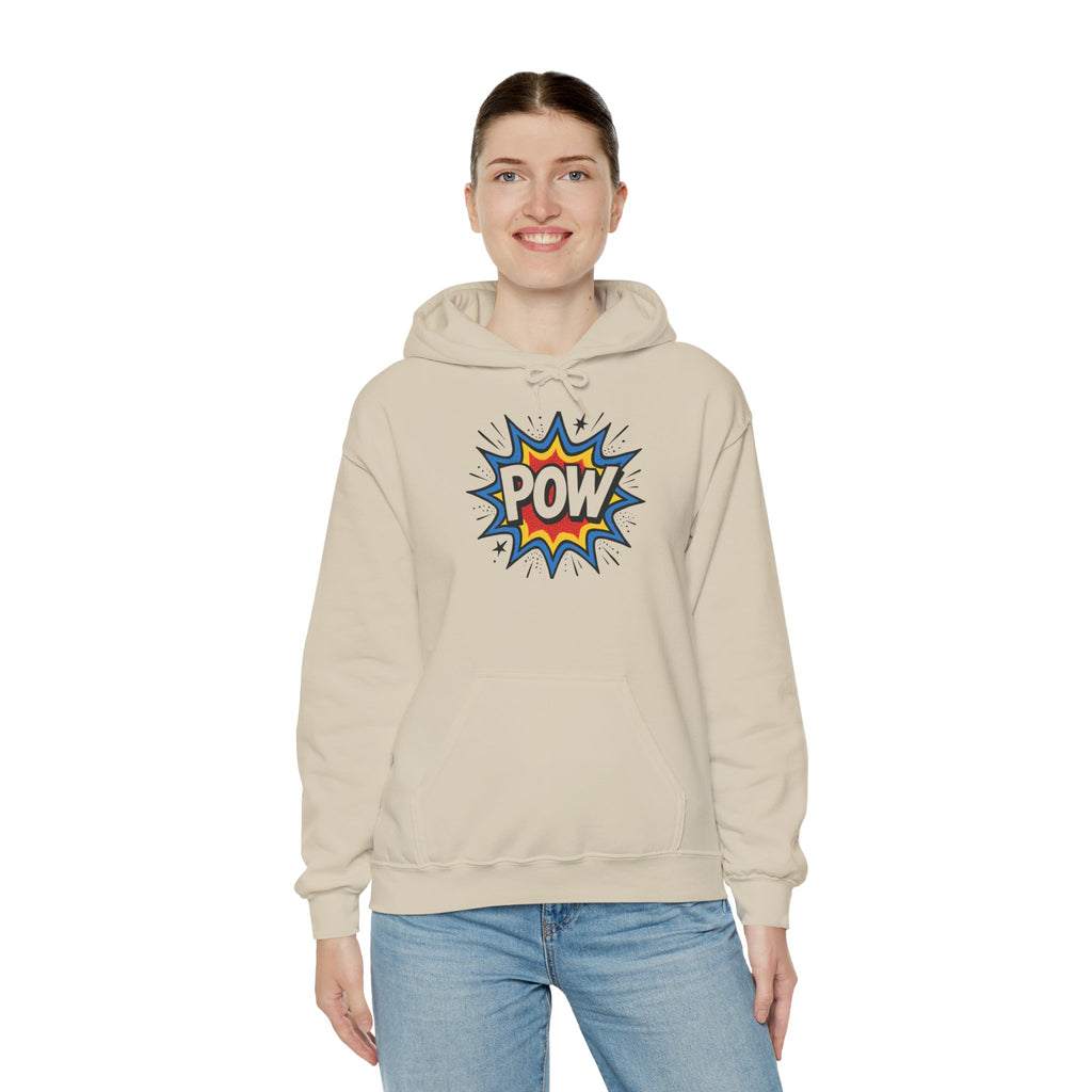 Caffeine Chaos Hoodie — "POW" Comic Front & "Run On: Caffeine, Chaos, Questionable Decisions" Back