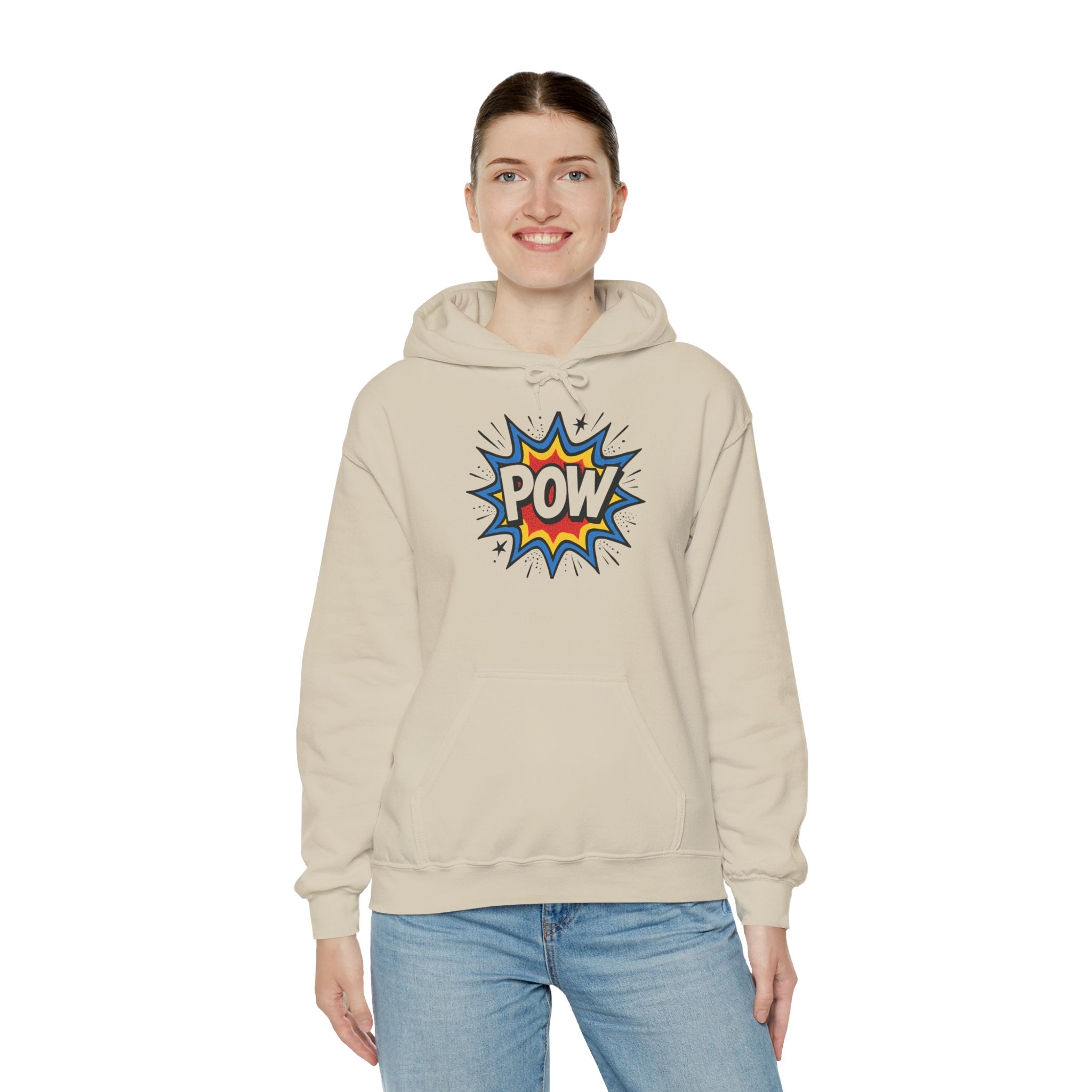 Caffeine Chaos Hoodie — "POW" Comic Front & "Run On: Caffeine, Chaos, Questionable Decisions" Back