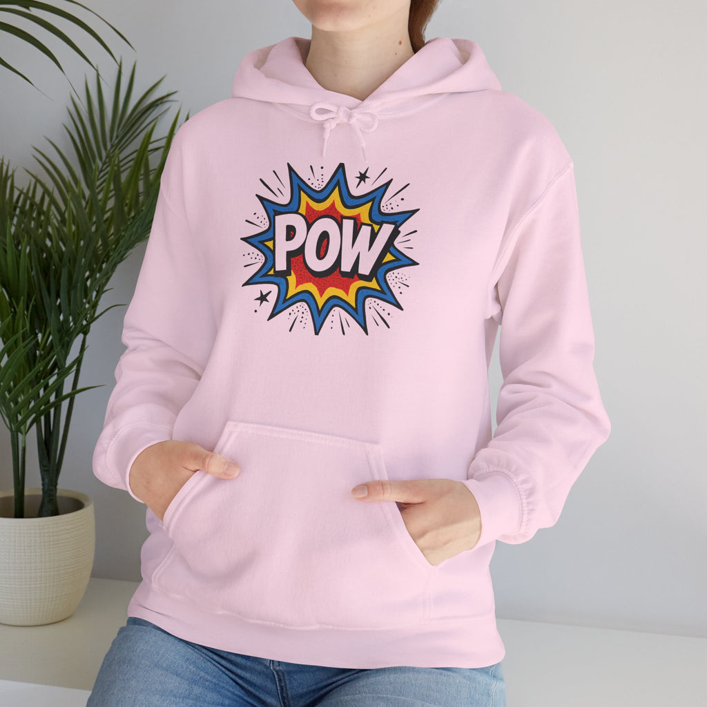 Caffeine Chaos Hoodie — "POW" Comic Front & "Run On: Caffeine, Chaos, Questionable Decisions" Back