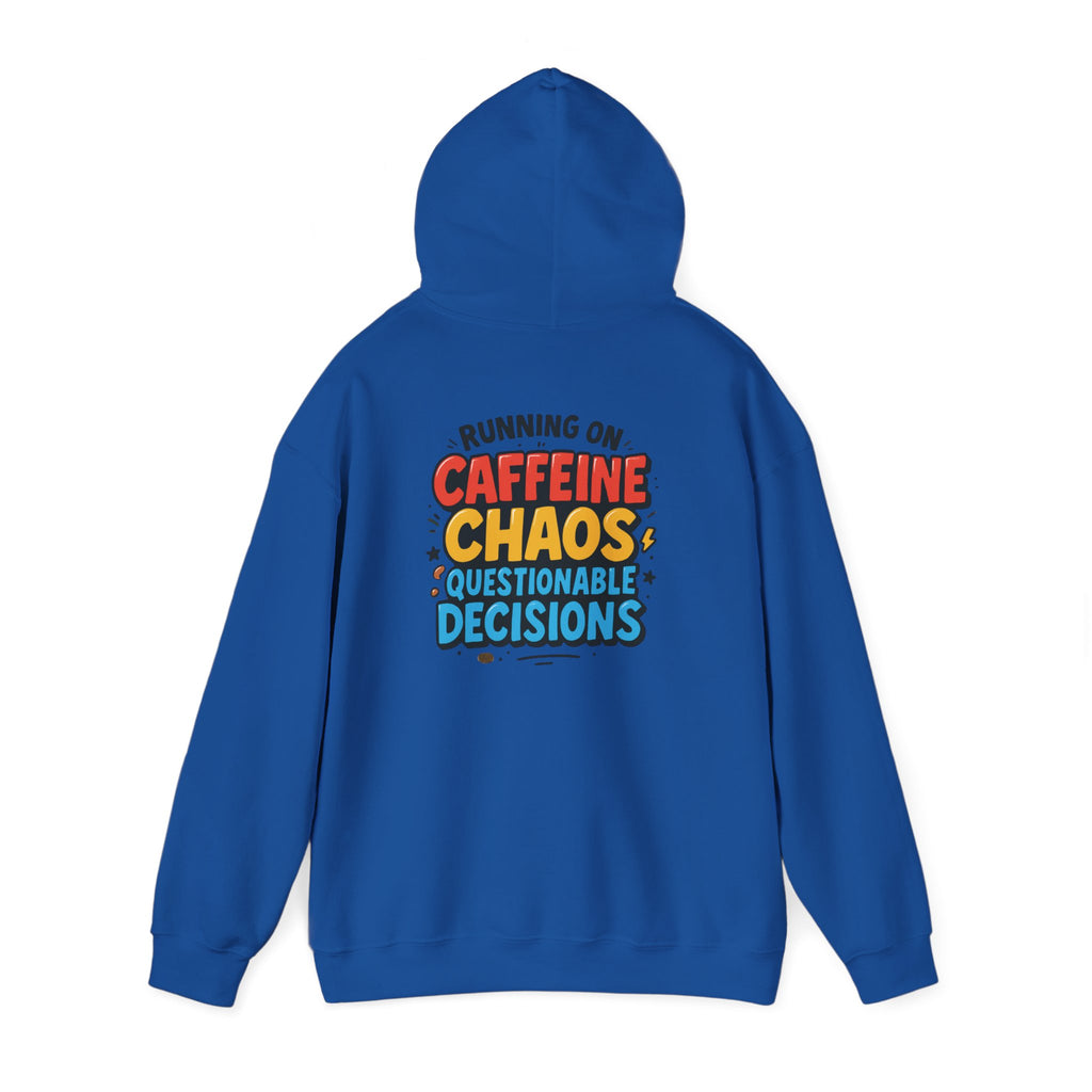 Caffeine Chaos Hoodie — "POW" Comic Front & "Run On: Caffeine, Chaos, Questionable Decisions" Back