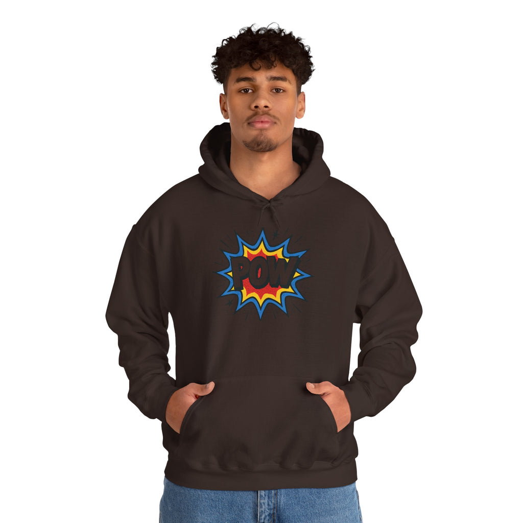 Caffeine Chaos Hoodie — "POW" Comic Front & "Run On: Caffeine, Chaos, Questionable Decisions" Back