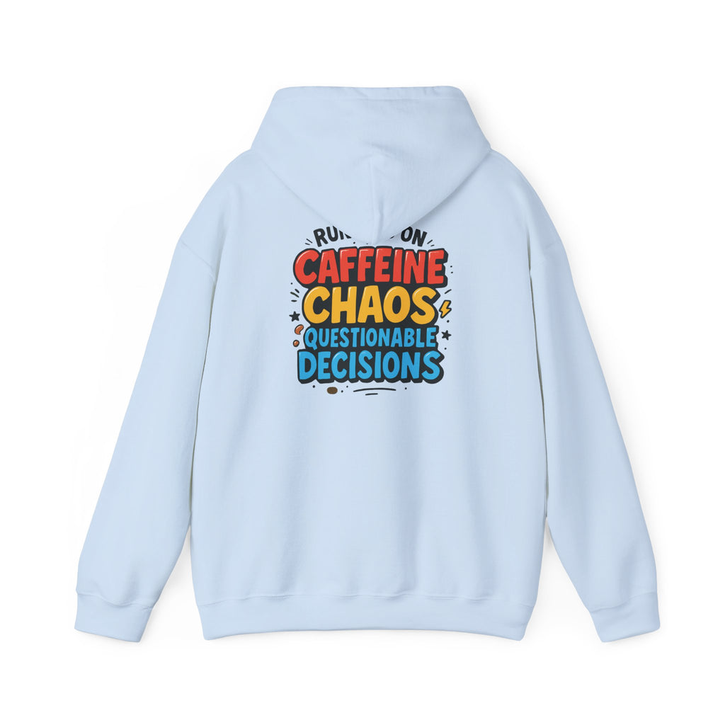 Caffeine Chaos Hoodie — "POW" Comic Front & "Run On: Caffeine, Chaos, Questionable Decisions" Back