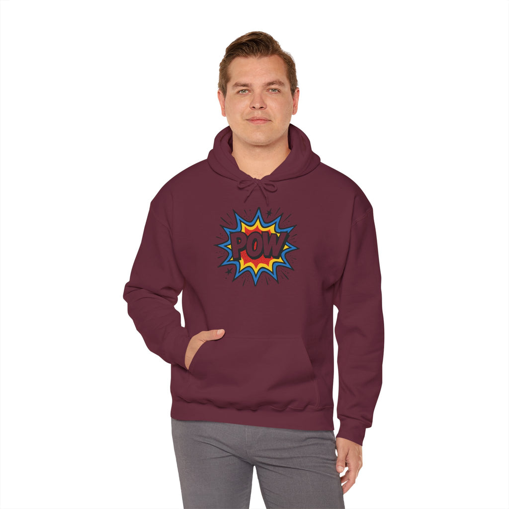 Caffeine Chaos Hoodie — "POW" Comic Front & "Run On: Caffeine, Chaos, Questionable Decisions" Back