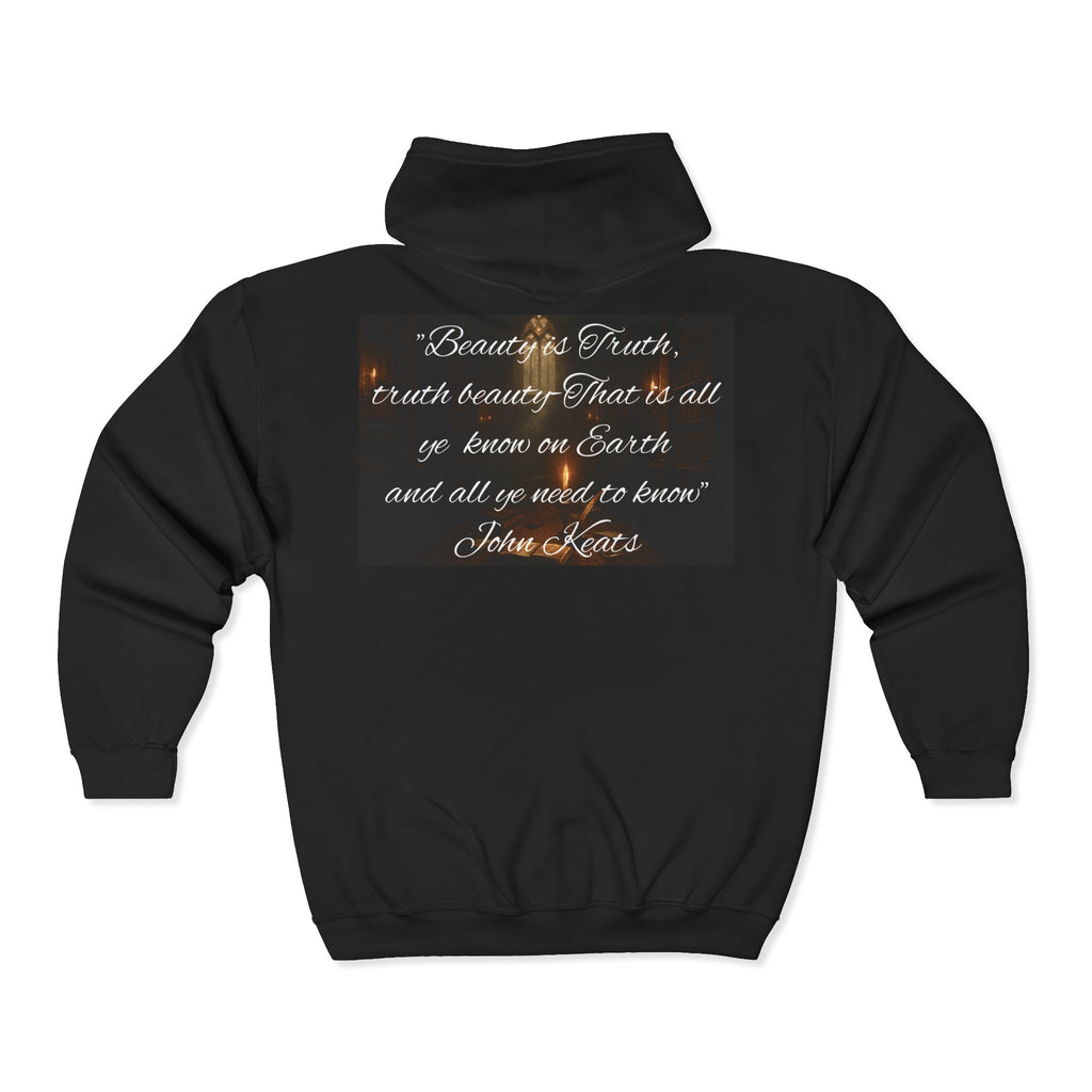 Hoodie — John Keats Portrait Zip-Up with Quote: “Beauty is Truth…”
