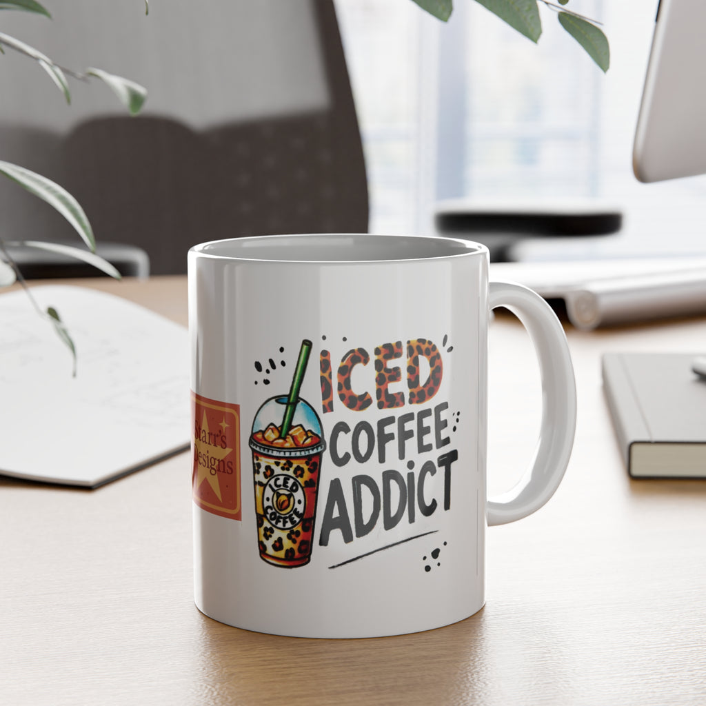 Iced Coffee Addict Ceramic Mug — 11oz White Coffee Cup