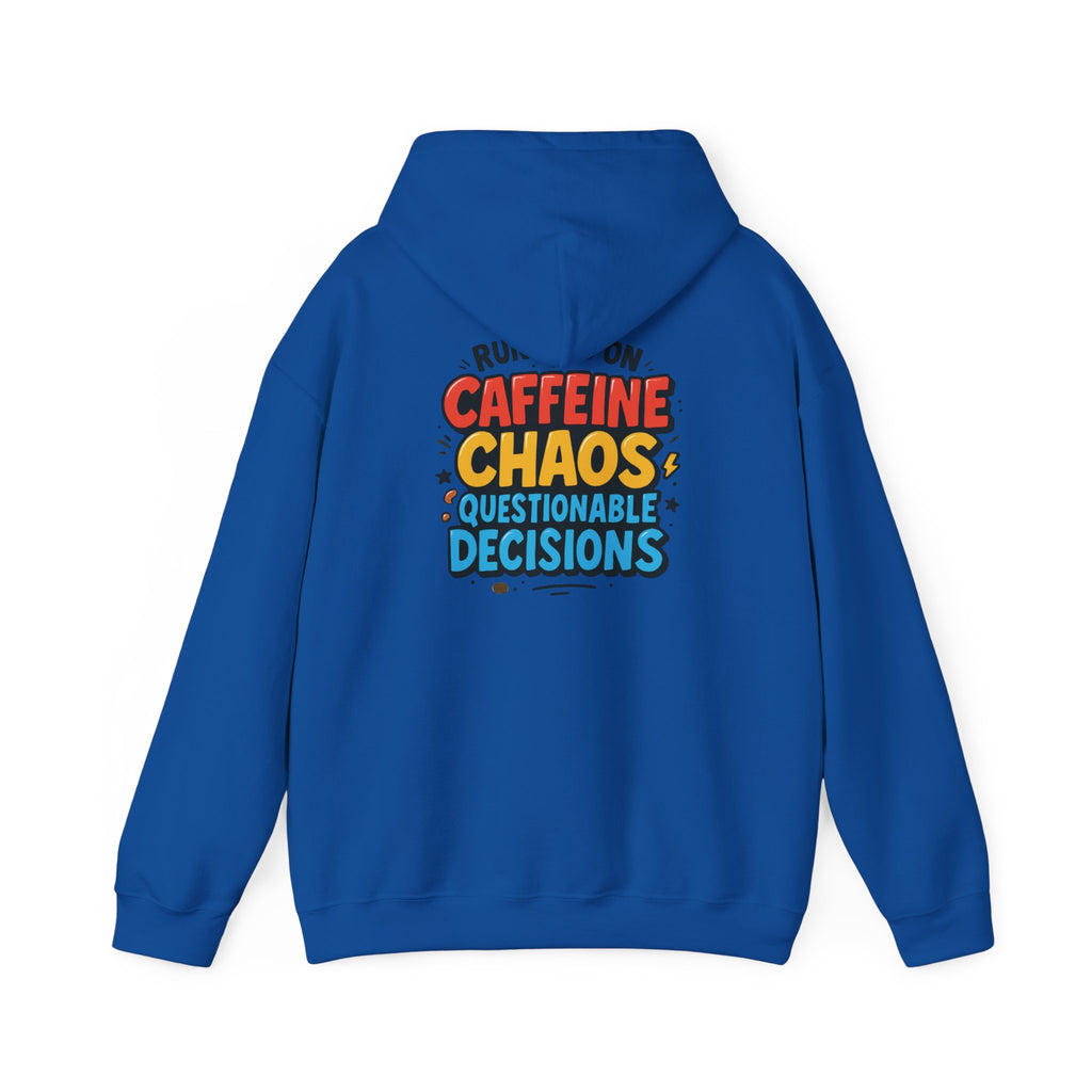 Caffeine Chaos Hoodie — "POW" Comic Front & "Run On: Caffeine, Chaos, Questionable Decisions" Back
