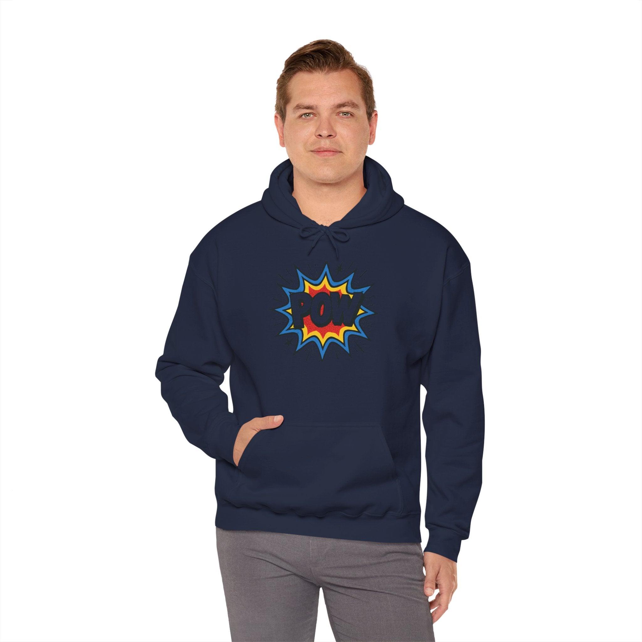 Caffeine Chaos Hoodie — "POW" Comic Front & "Run On: Caffeine, Chaos, Questionable Decisions" Back