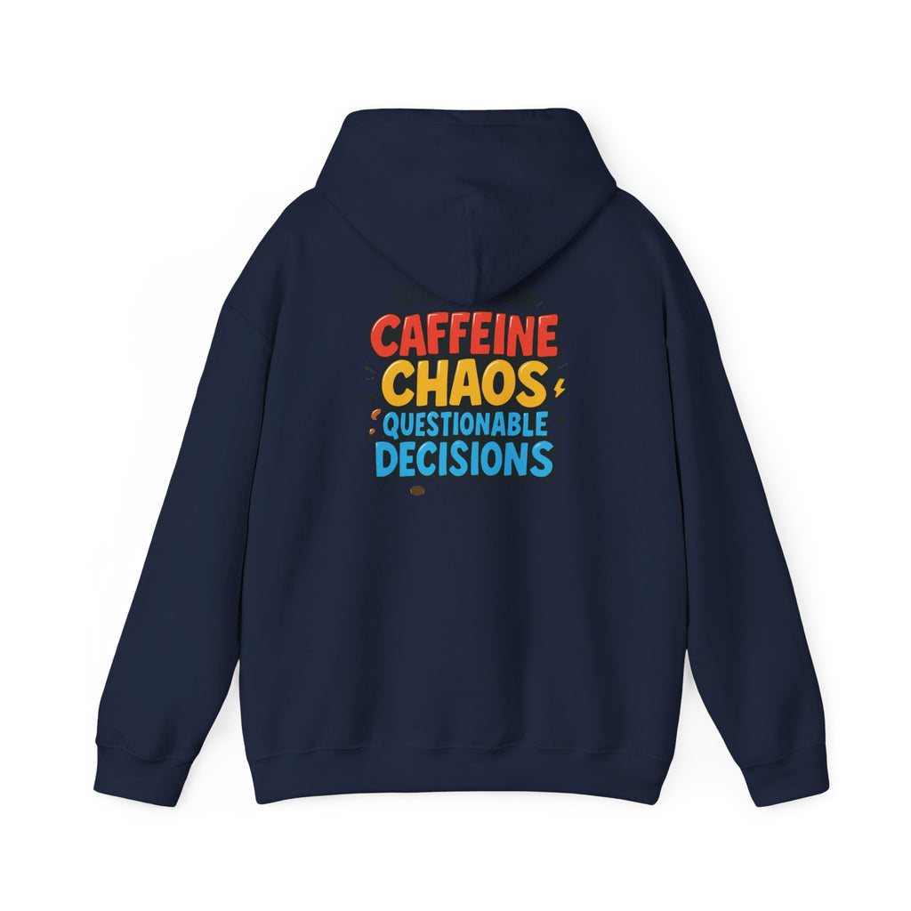 Caffeine Chaos Hoodie — "POW" Comic Front & "Run On: Caffeine, Chaos, Questionable Decisions" Back