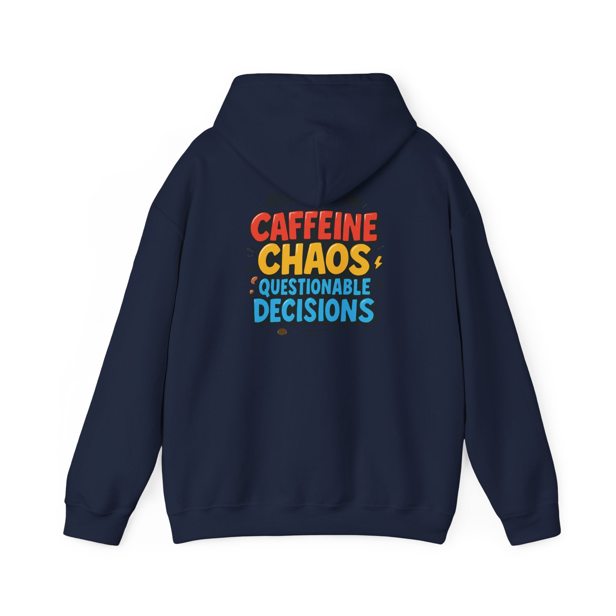 Caffeine Chaos Hoodie — "POW" Comic Front & "Run On: Caffeine, Chaos, Questionable Decisions" Back