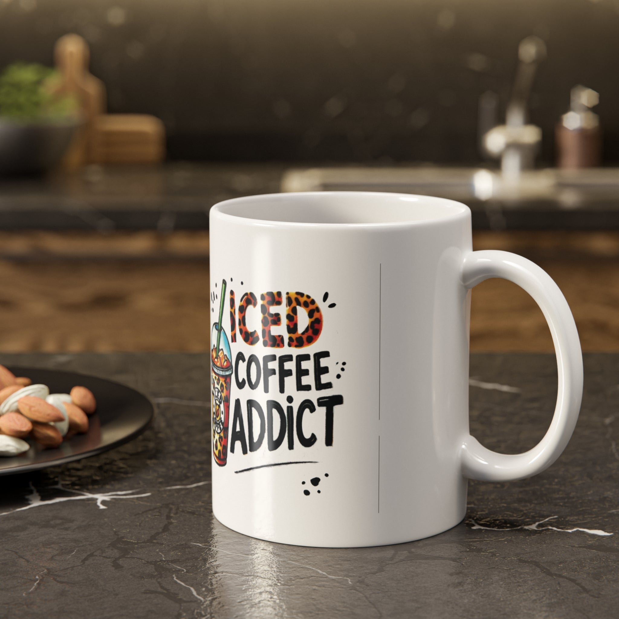 Iced Coffee Addict Ceramic Mug — 11oz White Coffee Cup