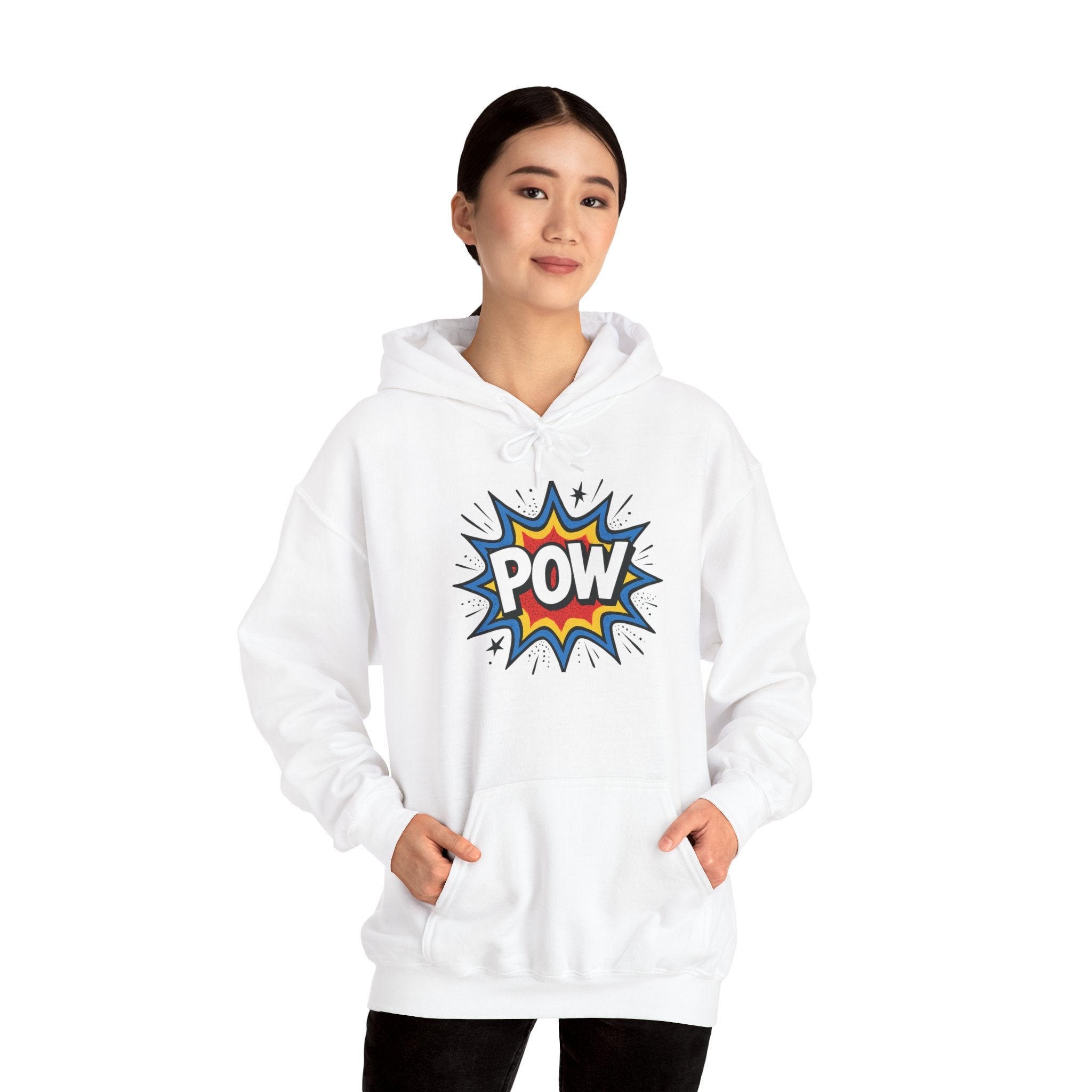 Caffeine Chaos Hoodie — "POW" Comic Front & "Run On: Caffeine, Chaos, Questionable Decisions" Back