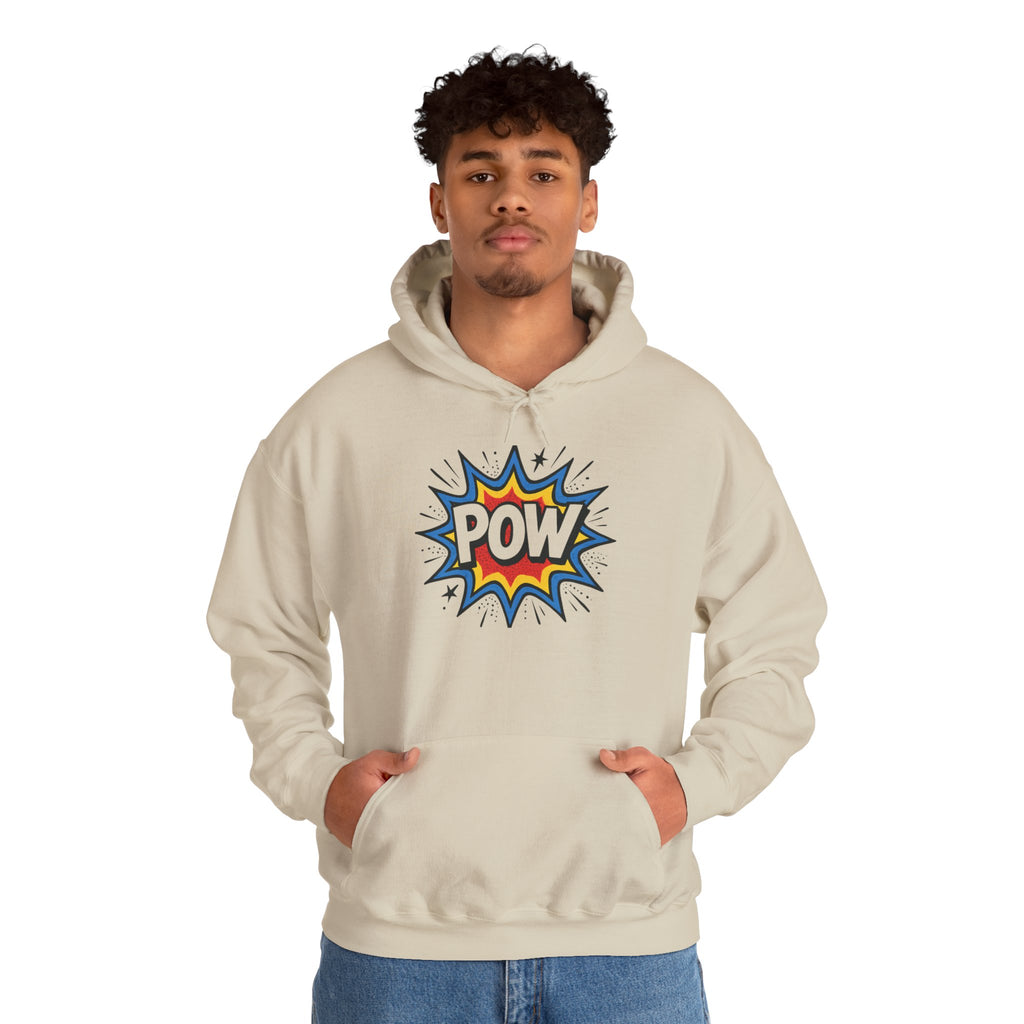 Caffeine Chaos Hoodie — "POW" Comic Front & "Run On: Caffeine, Chaos, Questionable Decisions" Back