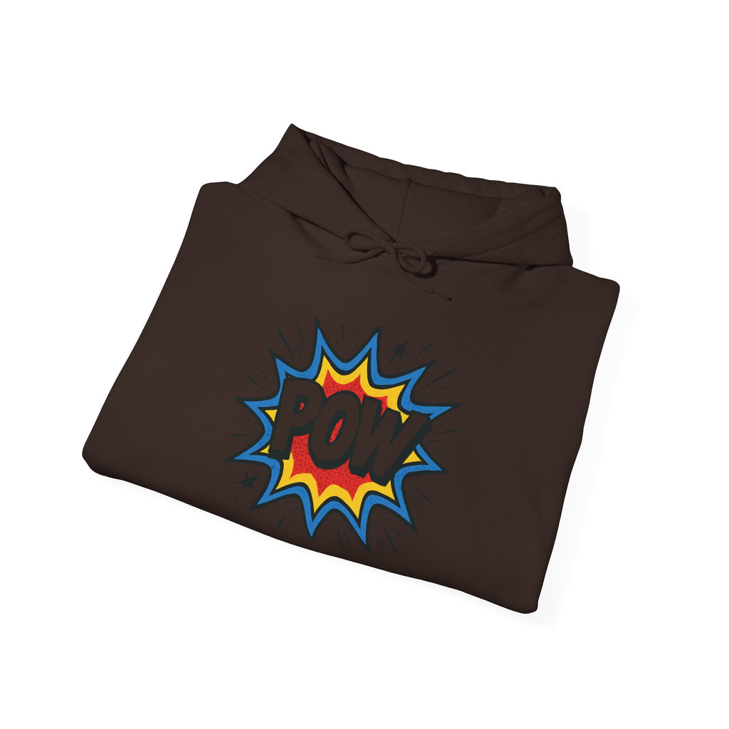 Caffeine Chaos Hoodie — "POW" Comic Front & "Run On: Caffeine, Chaos, Questionable Decisions" Back