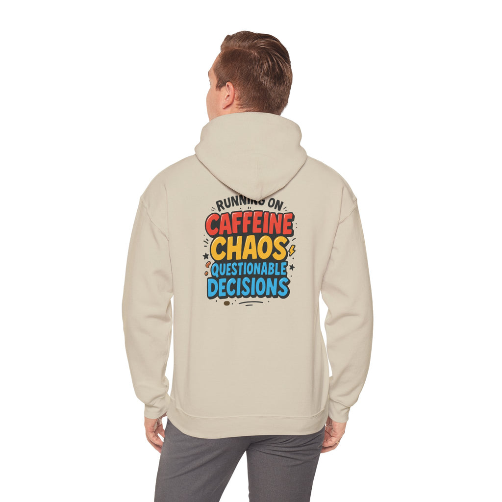 Caffeine Chaos Hoodie — "POW" Comic Front & "Run On: Caffeine, Chaos, Questionable Decisions" Back