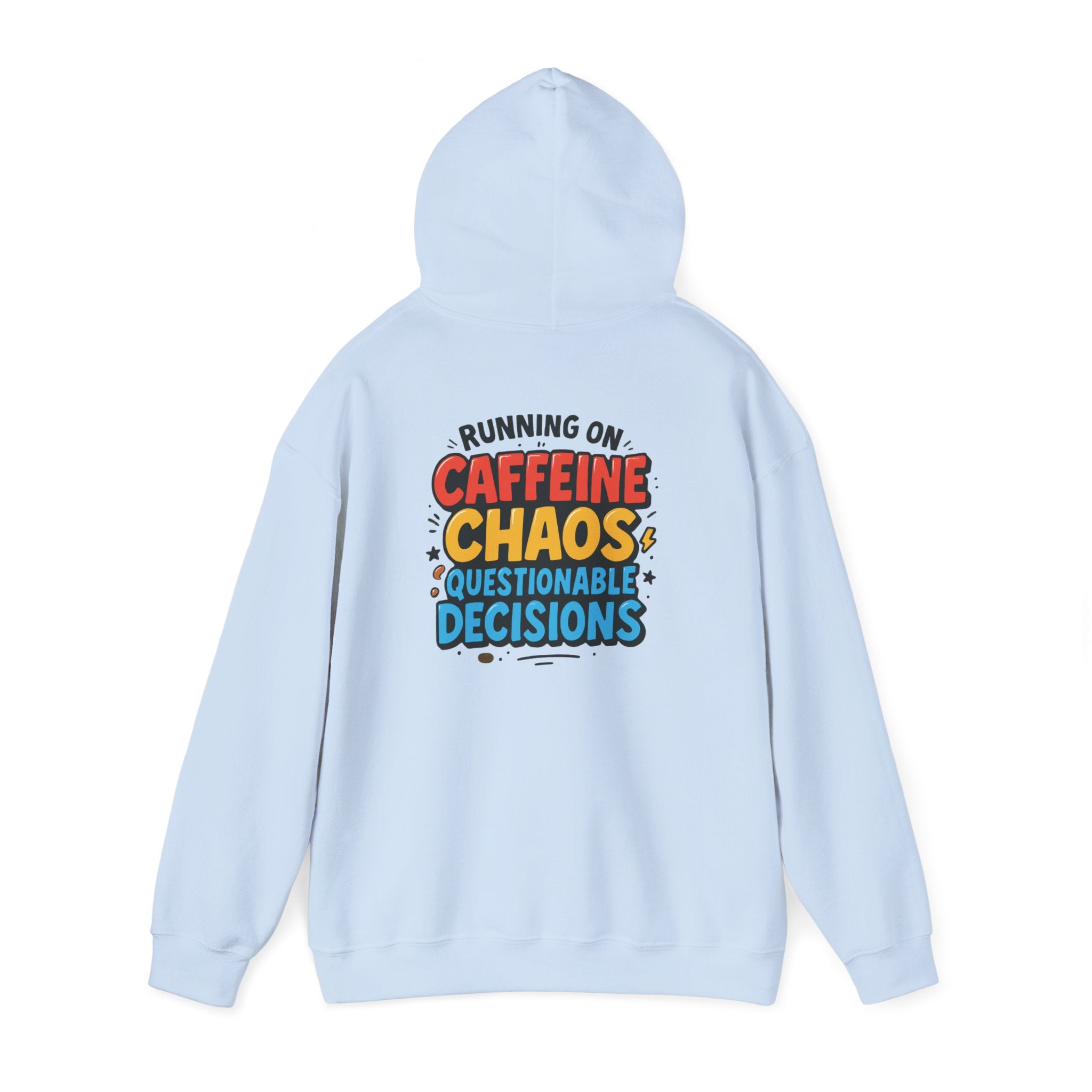 Caffeine Chaos Hoodie — "POW" Comic Front & "Run On: Caffeine, Chaos, Questionable Decisions" Back
