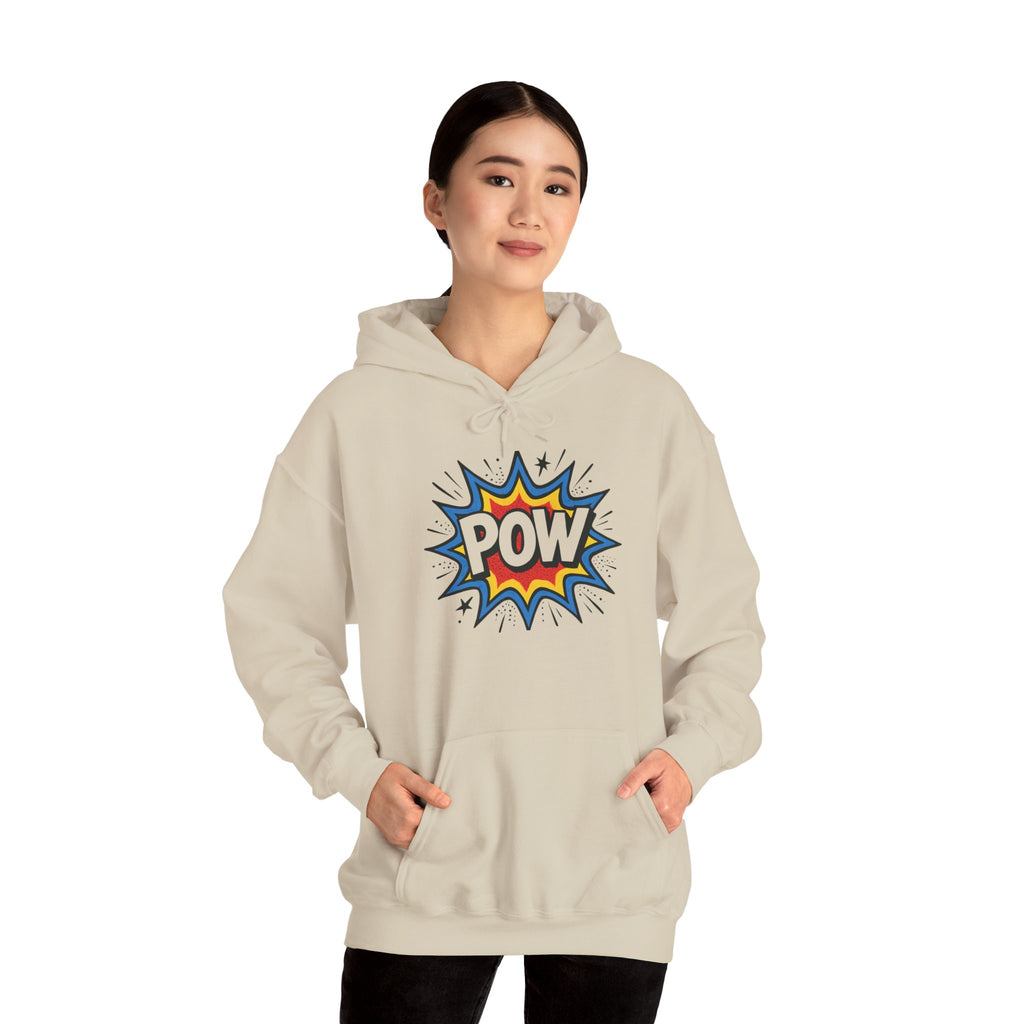 Caffeine Chaos Hoodie — "POW" Comic Front & "Run On: Caffeine, Chaos, Questionable Decisions" Back