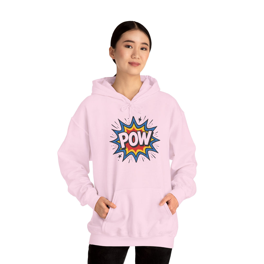Caffeine Chaos Hoodie — "POW" Comic Front & "Run On: Caffeine, Chaos, Questionable Decisions" Back