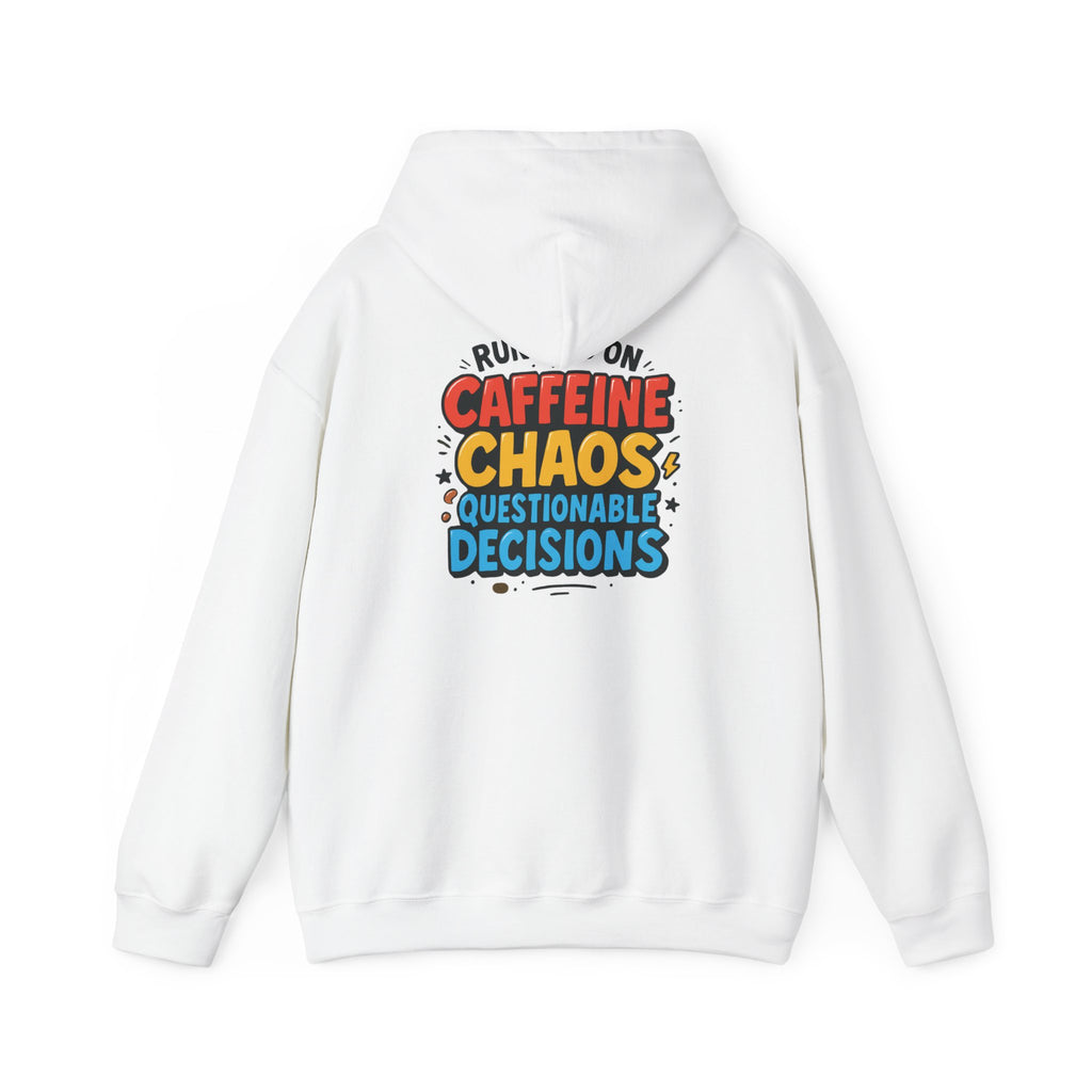 Caffeine Chaos Hoodie — "POW" Comic Front & "Run On: Caffeine, Chaos, Questionable Decisions" Back