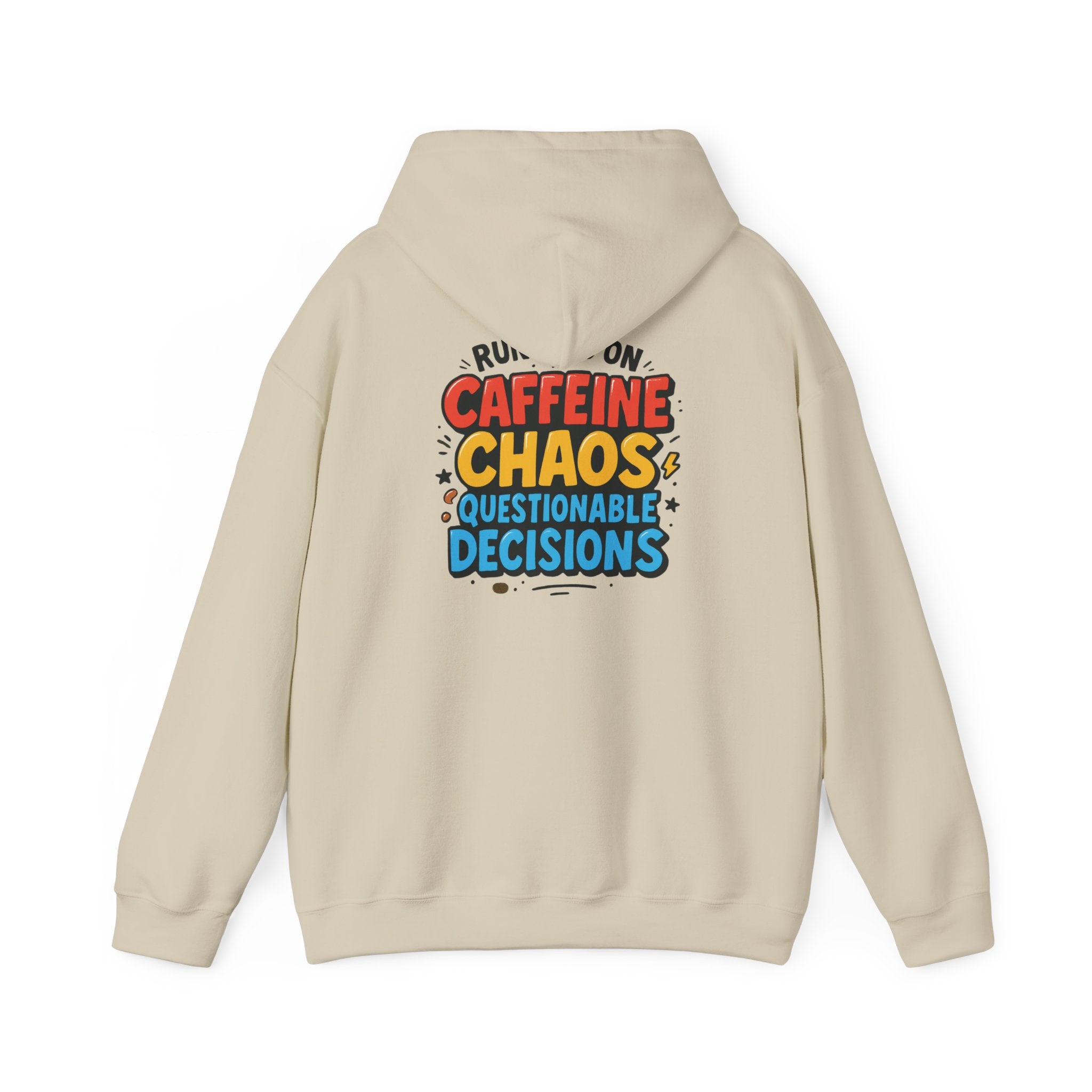 Caffeine Chaos Hoodie — "POW" Comic Front & "Run On: Caffeine, Chaos, Questionable Decisions" Back