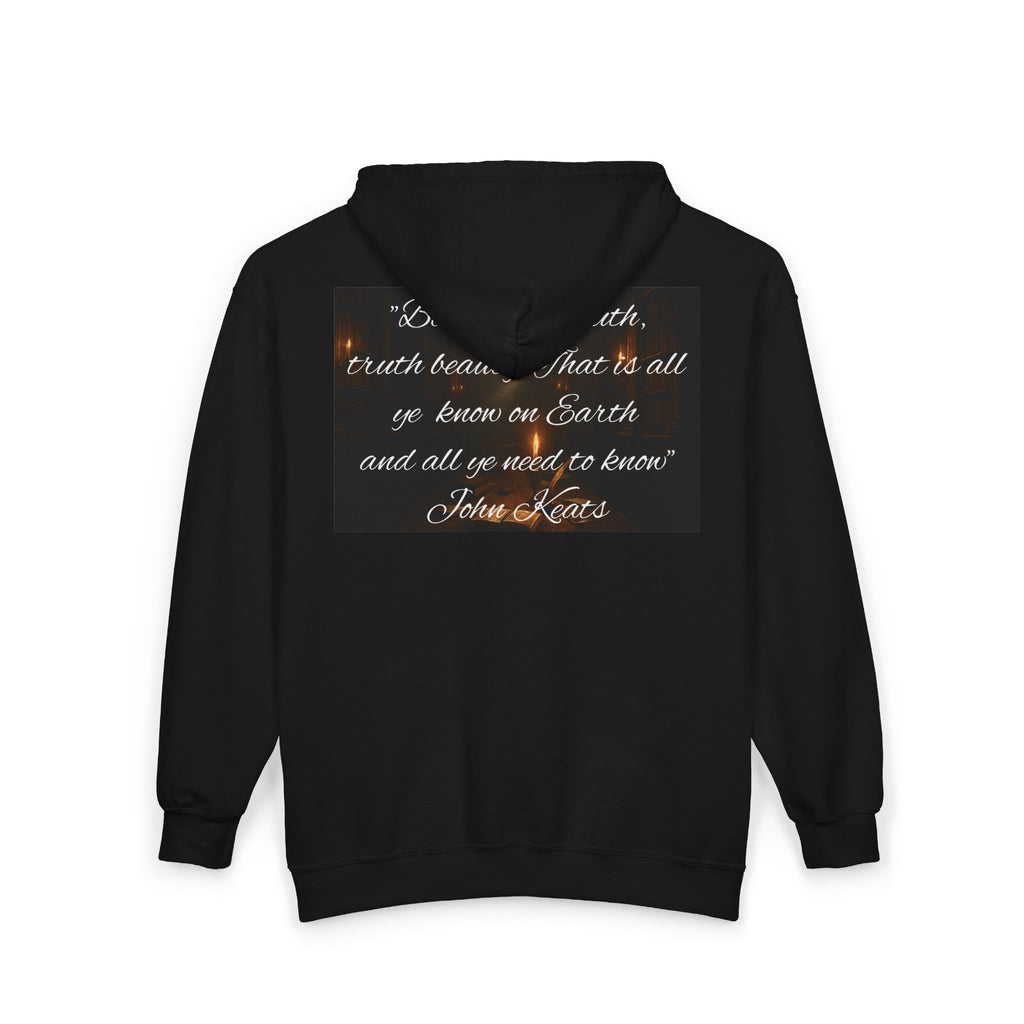 Hoodie — John Keats Portrait Zip-Up with Quote: “Beauty is Truth…”