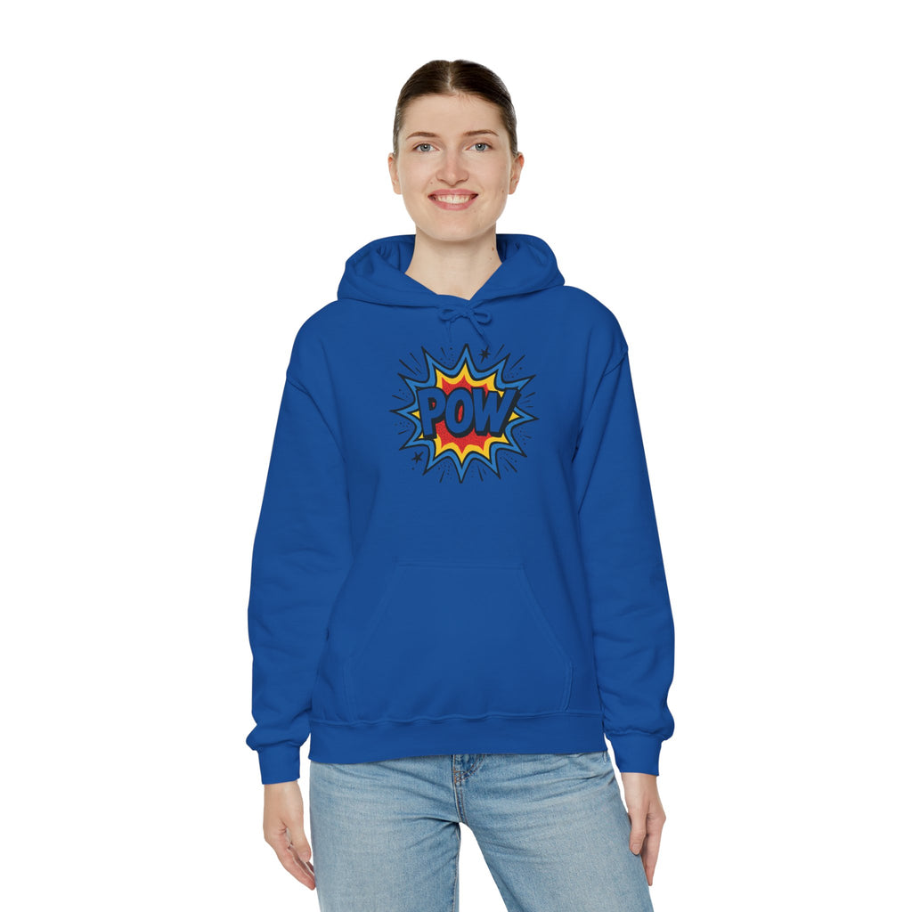 Caffeine Chaos Hoodie — "POW" Comic Front & "Run On: Caffeine, Chaos, Questionable Decisions" Back