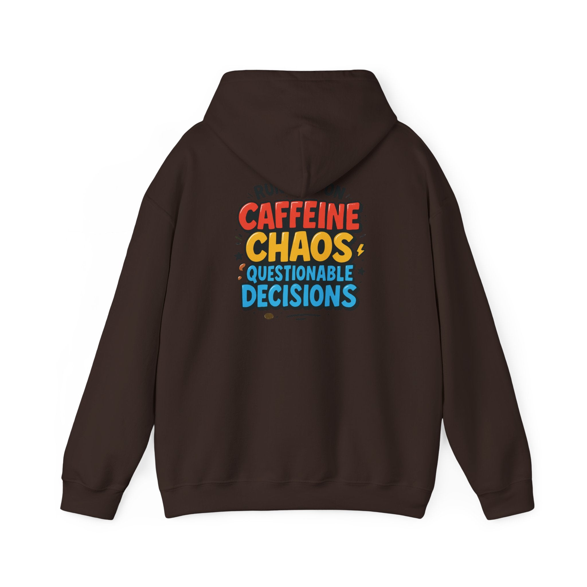 Caffeine Chaos Hoodie — "POW" Comic Front & "Run On: Caffeine, Chaos, Questionable Decisions" Back
