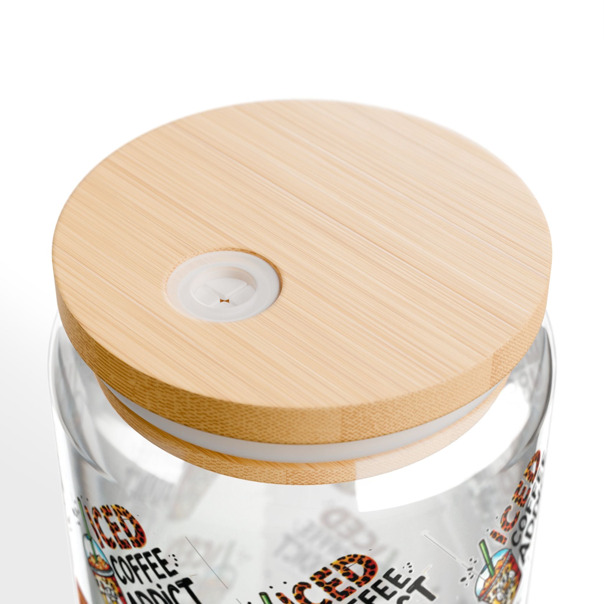 Iced Coffee Addict 16oz Glass Sipper with Bamboo Lid & Straw
