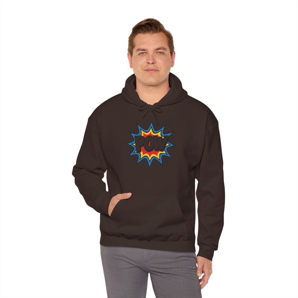 Caffeine Chaos Hoodie — "POW" Comic Front & "Run On: Caffeine, Chaos, Questionable Decisions" Back