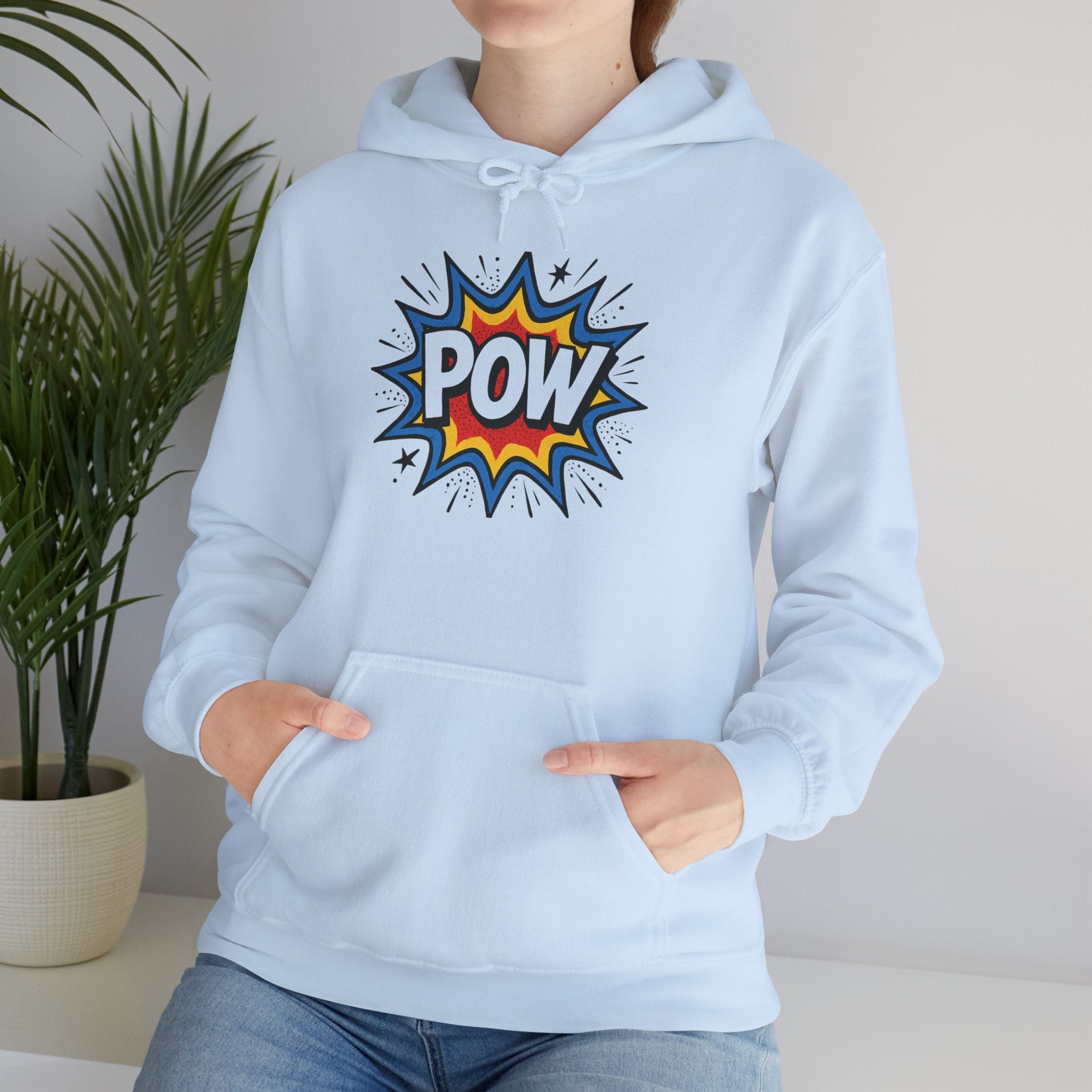 Caffeine Chaos Hoodie — "POW" Comic Front & "Run On: Caffeine, Chaos, Questionable Decisions" Back
