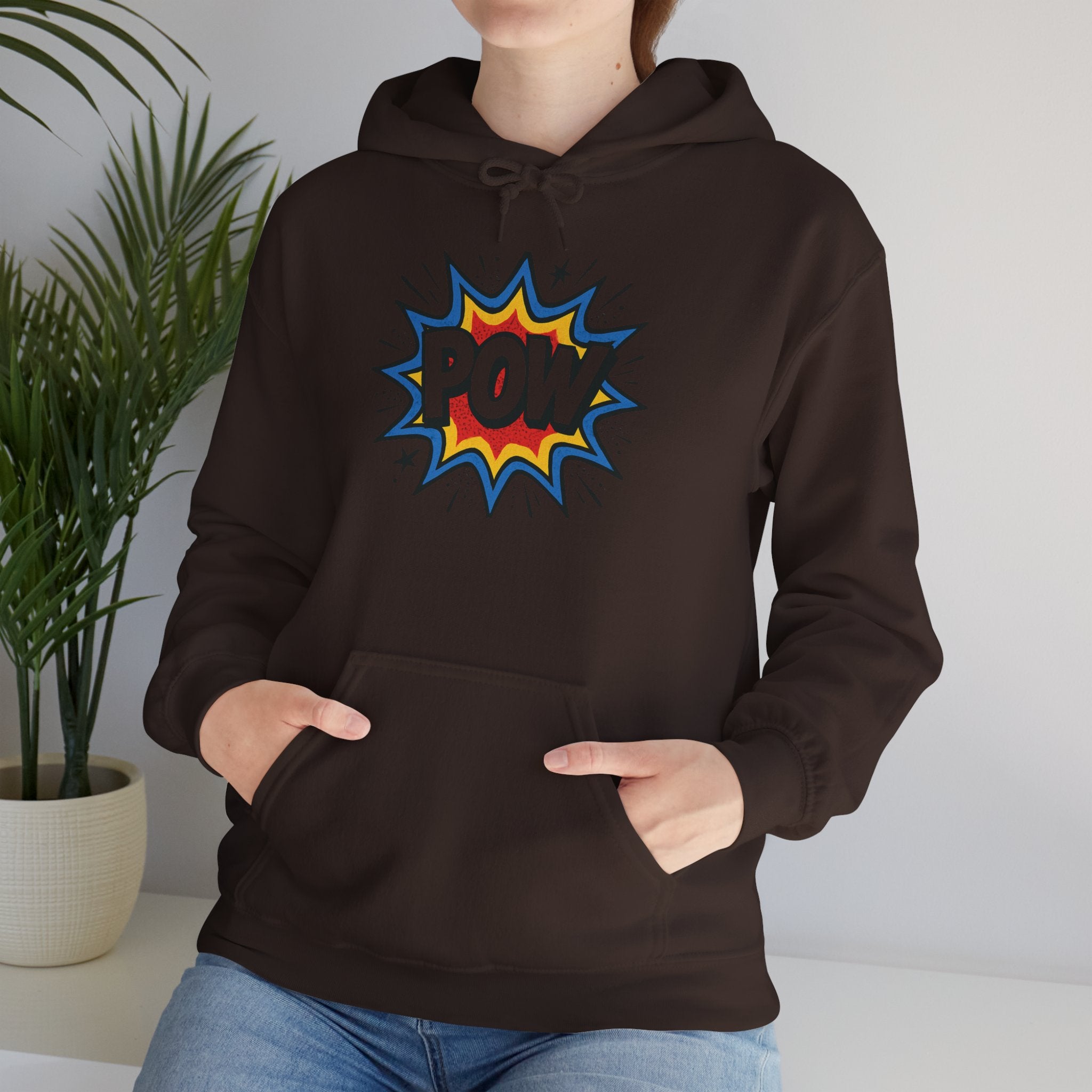Caffeine Chaos Hoodie — "POW" Comic Front & "Run On: Caffeine, Chaos, Questionable Decisions" Back