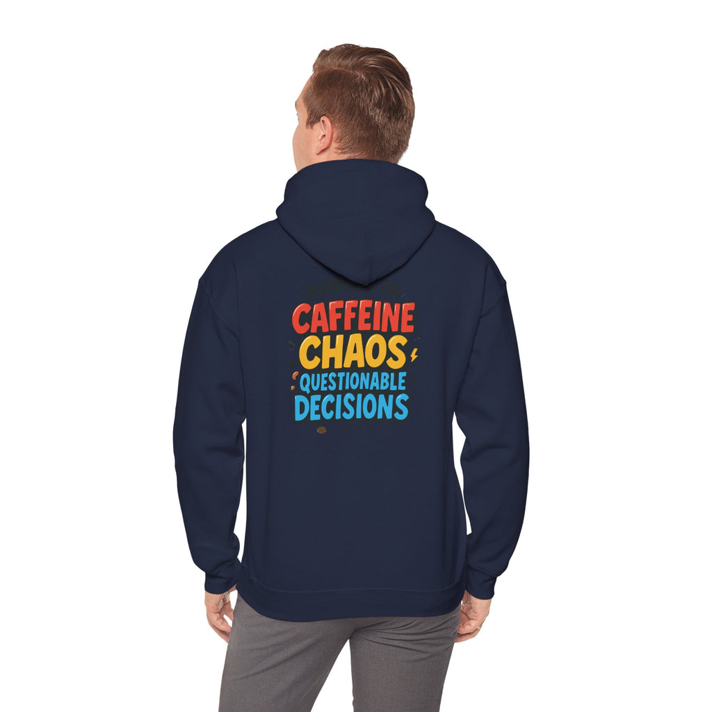 Caffeine Chaos Hoodie — "POW" Comic Front & "Run On: Caffeine, Chaos, Questionable Decisions" Back