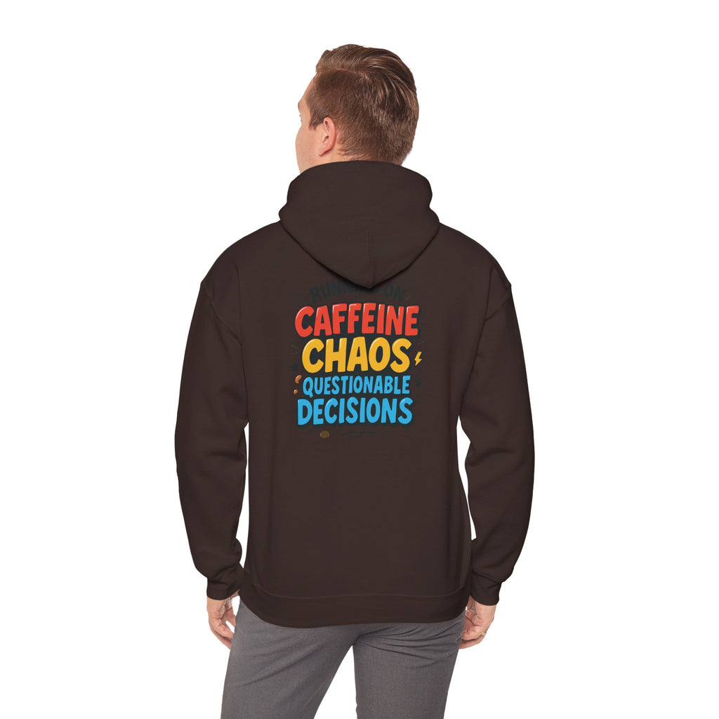 Caffeine Chaos Hoodie — "POW" Comic Front & "Run On: Caffeine, Chaos, Questionable Decisions" Back