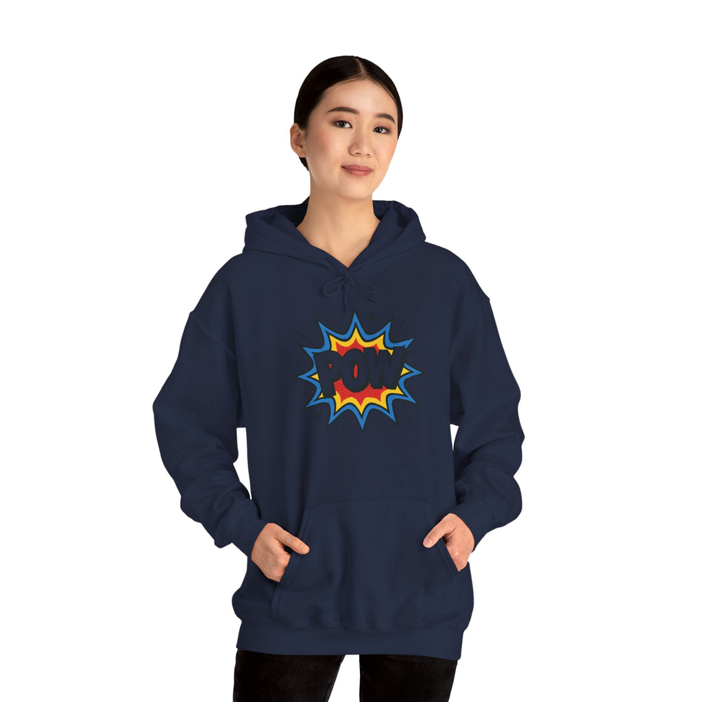 Caffeine Chaos Hoodie — "POW" Comic Front & "Run On: Caffeine, Chaos, Questionable Decisions" Back
