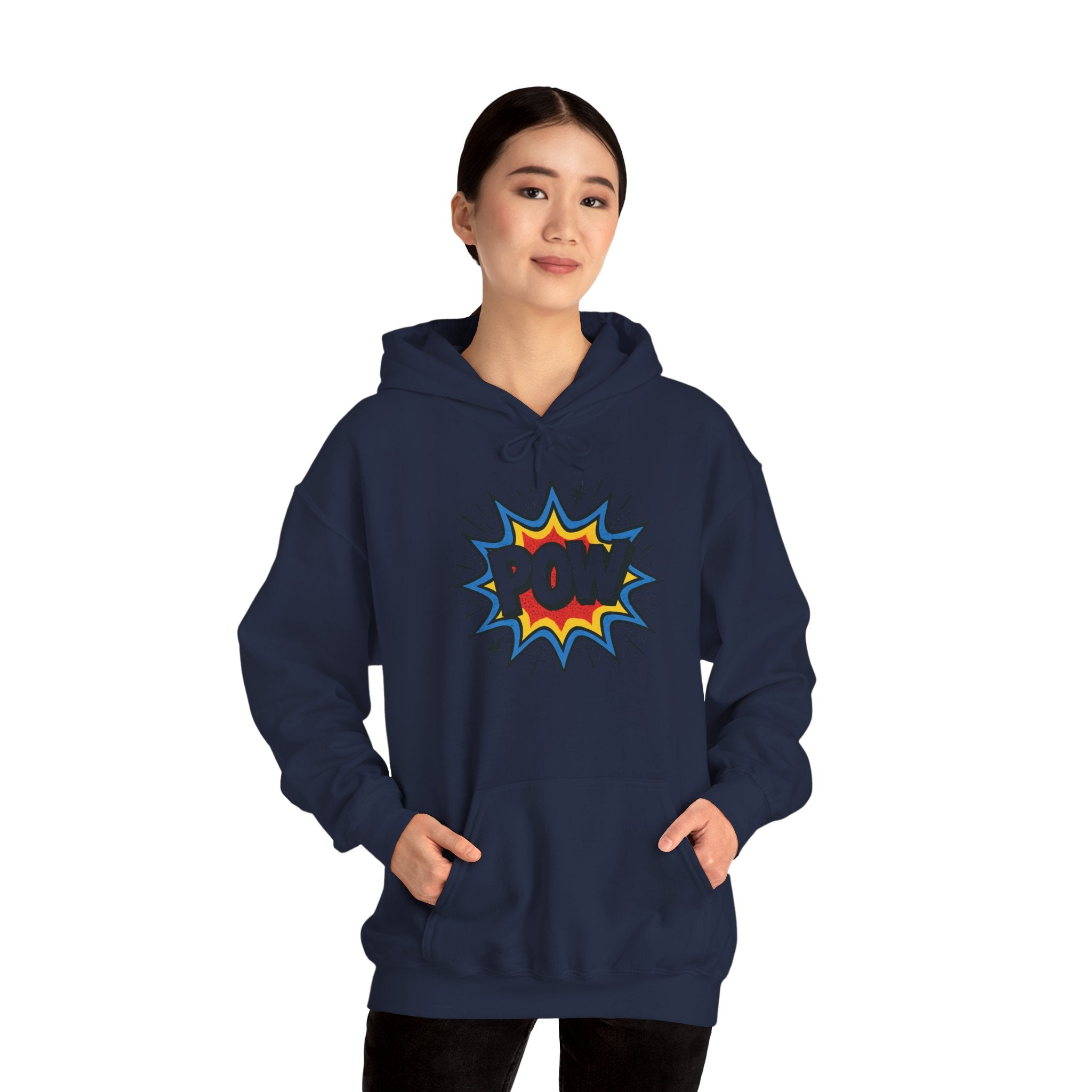 Caffeine Chaos Hoodie — "POW" Comic Front & "Run On: Caffeine, Chaos, Questionable Decisions" Back