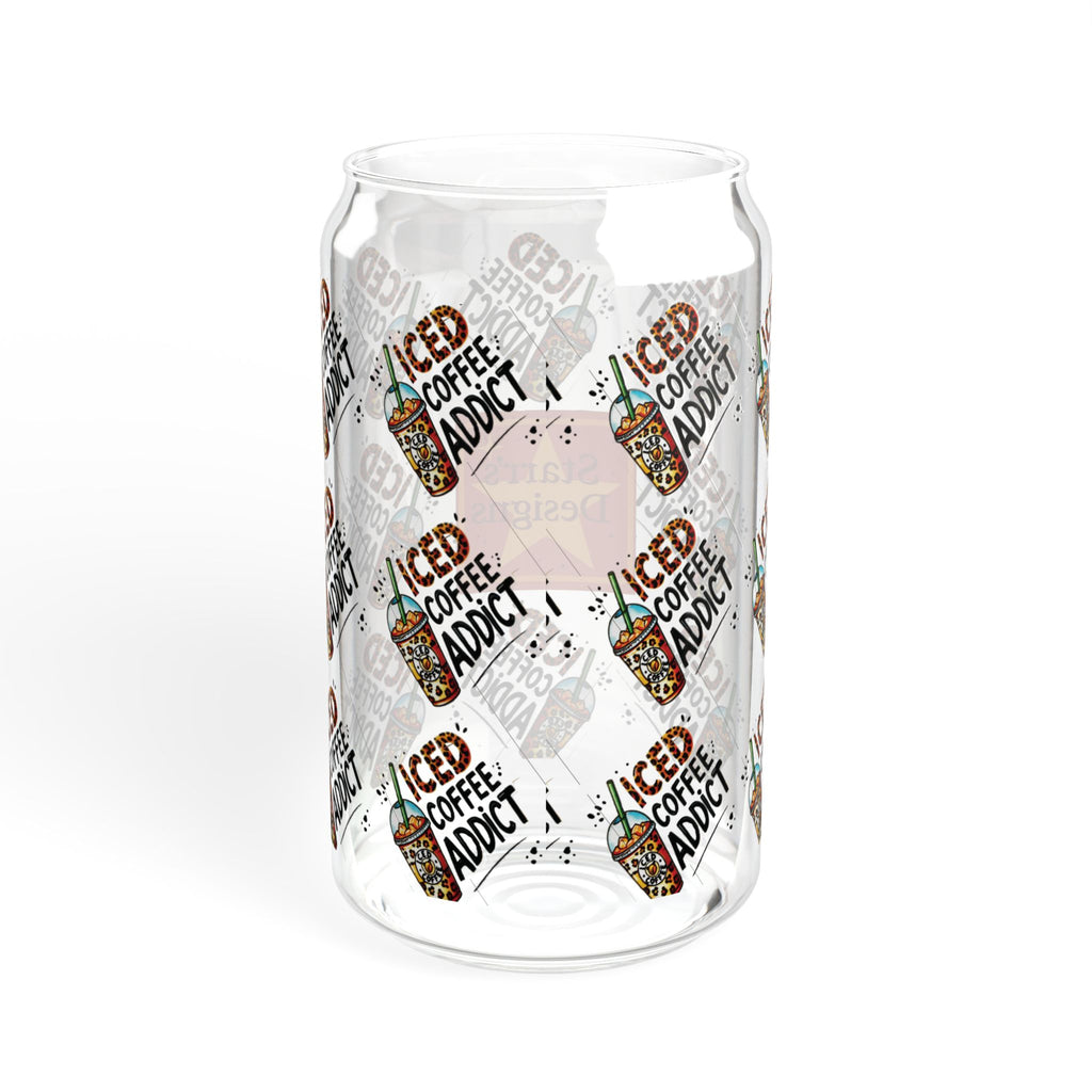 Iced Coffee Addict 16oz Glass Sipper with Bamboo Lid & Straw