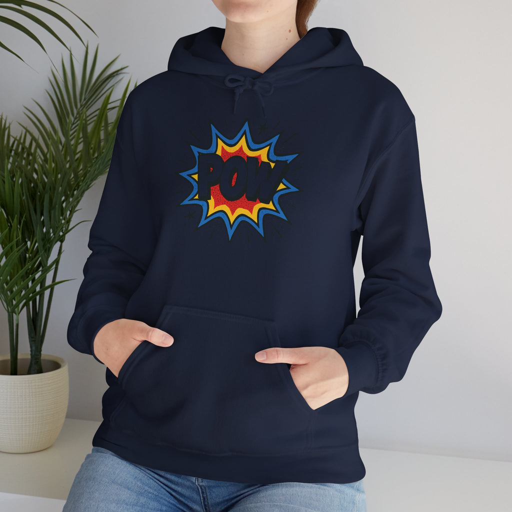 Caffeine Chaos Hoodie — "POW" Comic Front & "Run On: Caffeine, Chaos, Questionable Decisions" Back