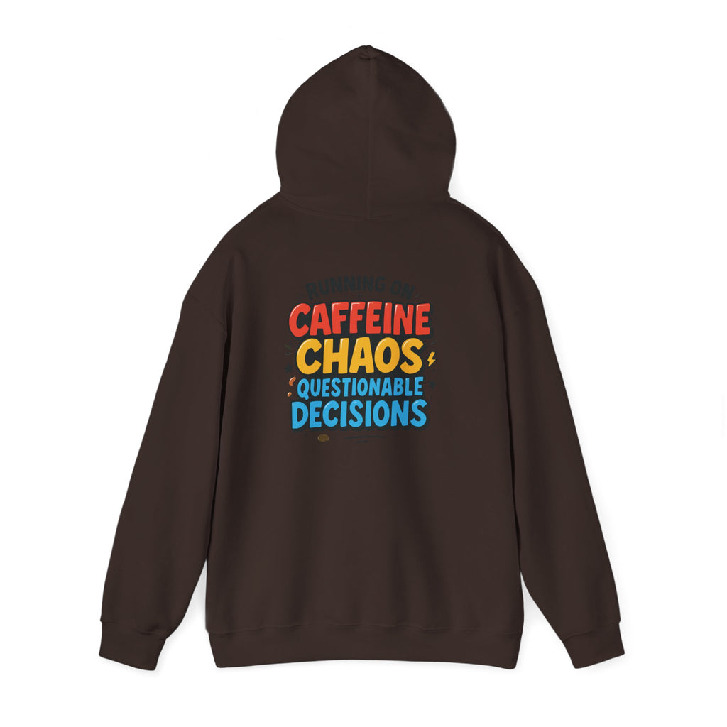 Caffeine Chaos Hoodie — "POW" Comic Front & "Run On: Caffeine, Chaos, Questionable Decisions" Back