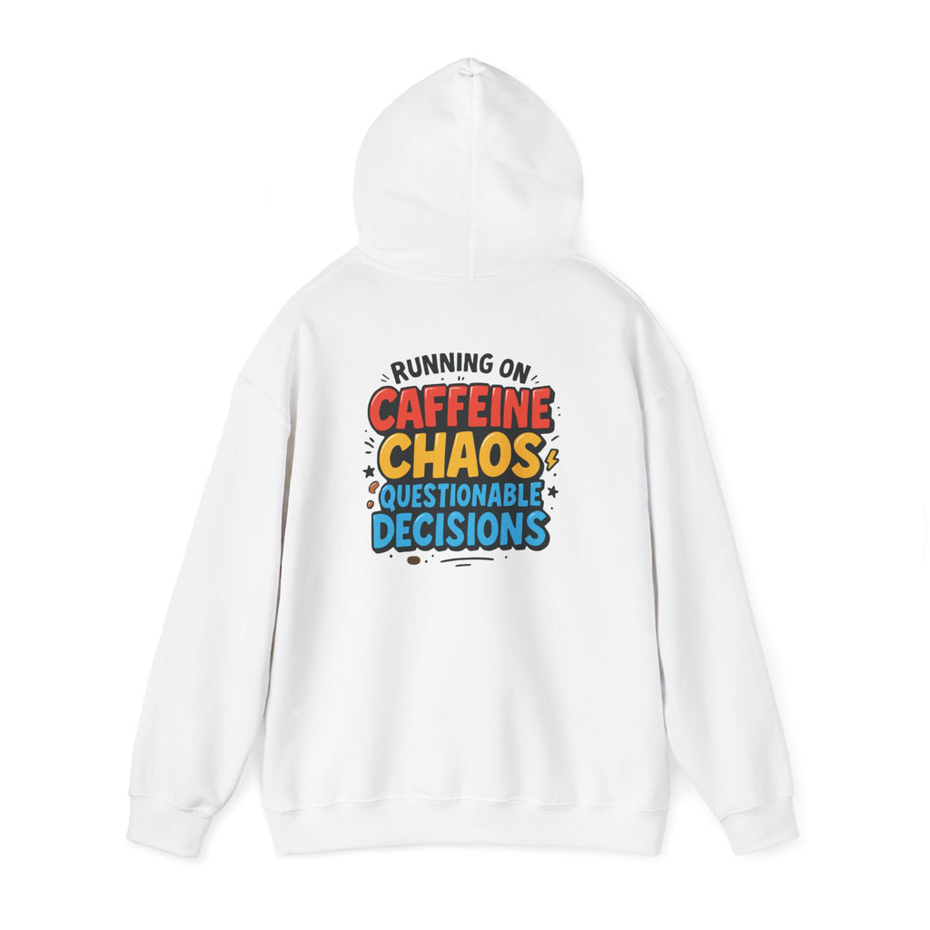 Caffeine Chaos Hoodie — "POW" Comic Front & "Run On: Caffeine, Chaos, Questionable Decisions" Back