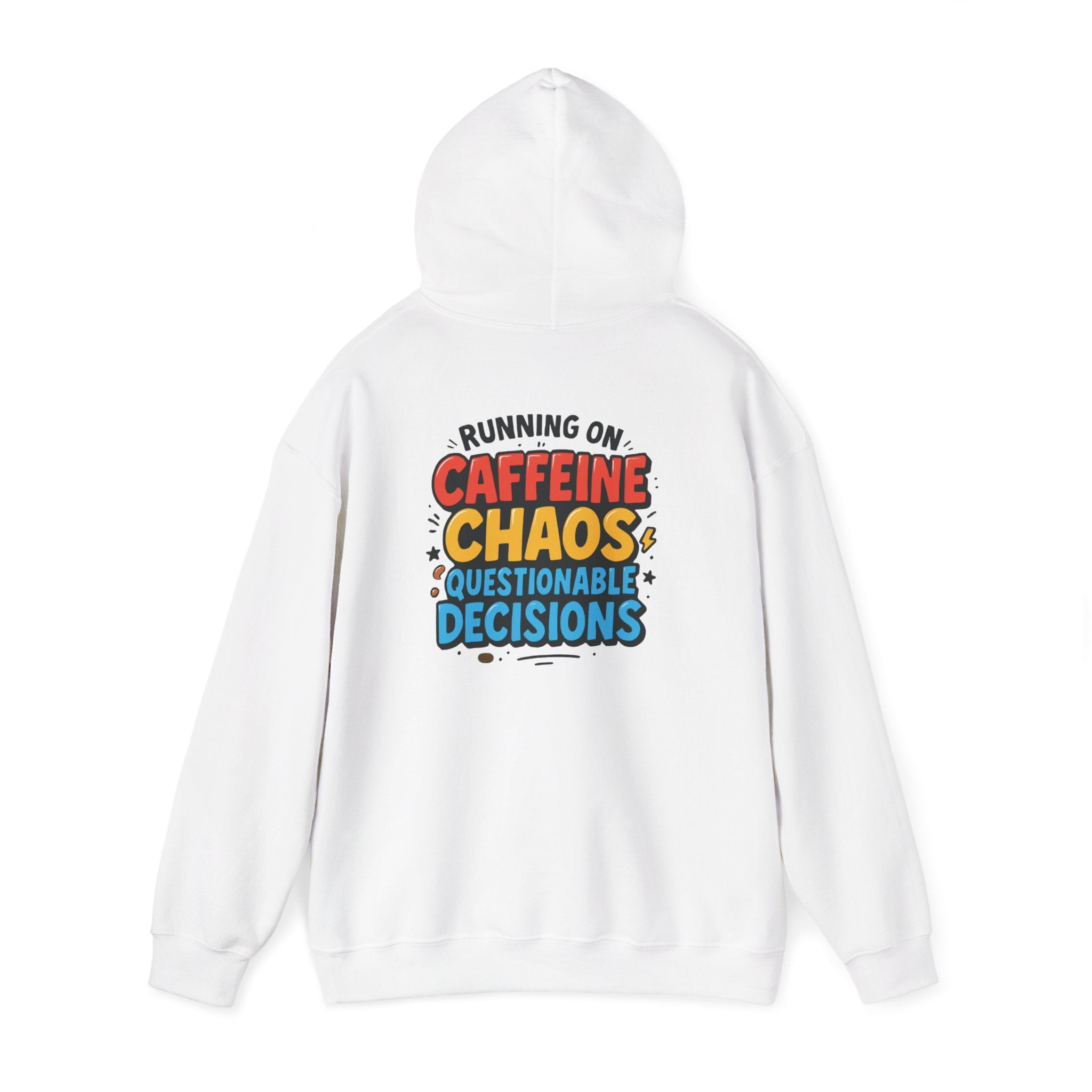 Caffeine Chaos Hoodie — "POW" Comic Front & "Run On: Caffeine, Chaos, Questionable Decisions" Back