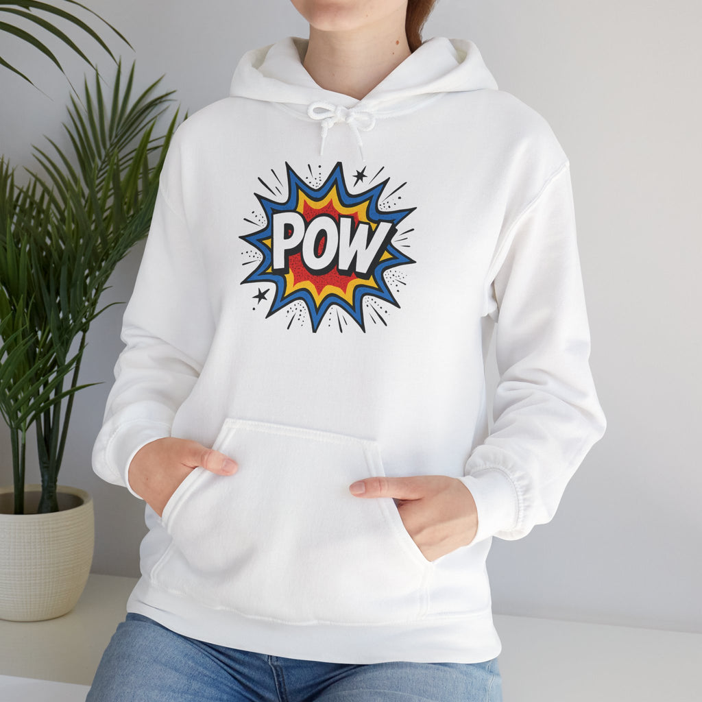 Caffeine Chaos Hoodie — "POW" Comic Front & "Run On: Caffeine, Chaos, Questionable Decisions" Back