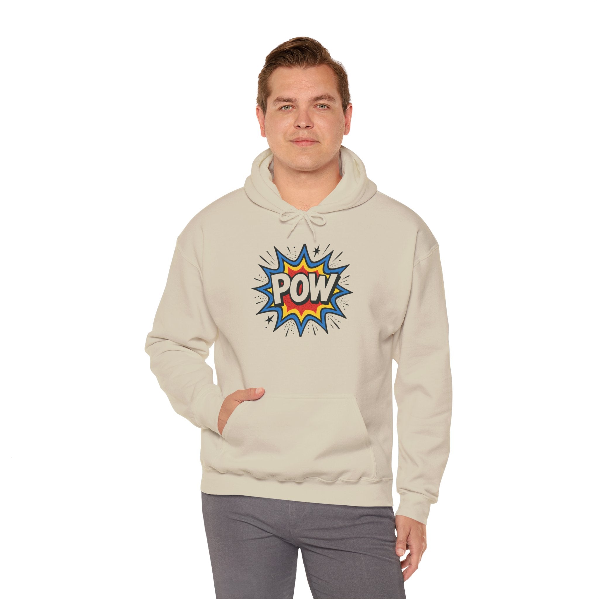 Caffeine Chaos Hoodie — "POW" Comic Front & "Run On: Caffeine, Chaos, Questionable Decisions" Back